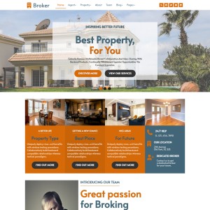 Real estate broker website template home page screen