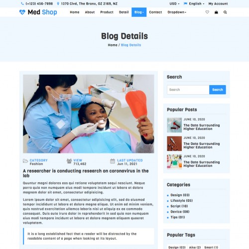 Pharmacy ecommerce blog detail responsive web template