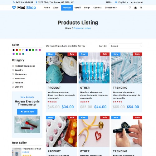 Online medical product list responsive bootstrap page