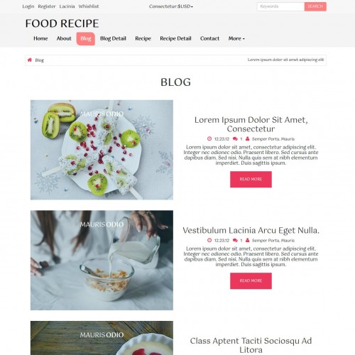Health recipe blogs responsive website html page