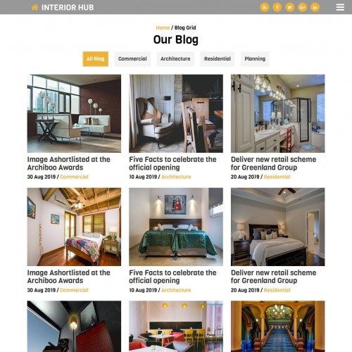 Interior design template blogs page screen