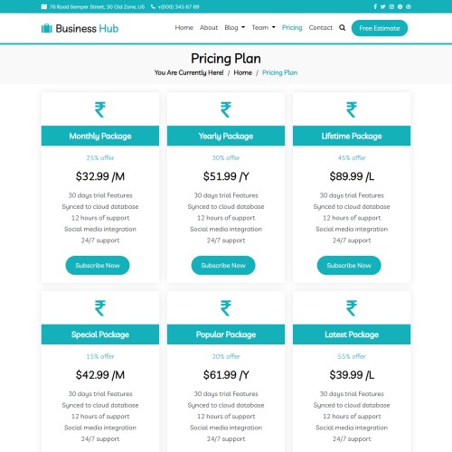 Services pricing page