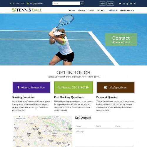 Bootstrap tennis template contact us page