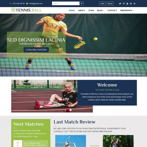 Tennis website template home page
