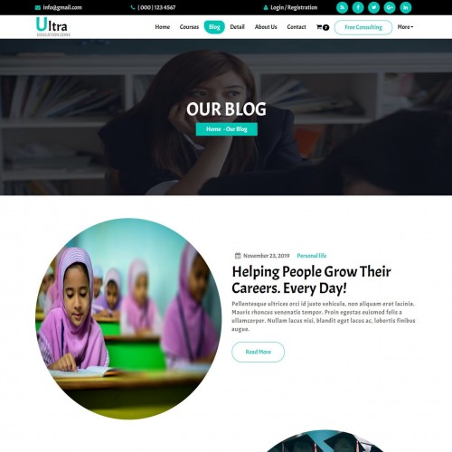 Teacher teaching blogs page template in bootstrap