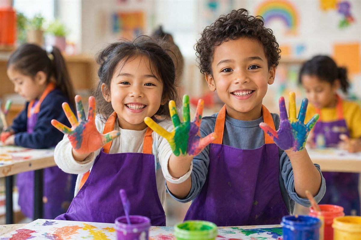 Children enjoying colorful creative activities