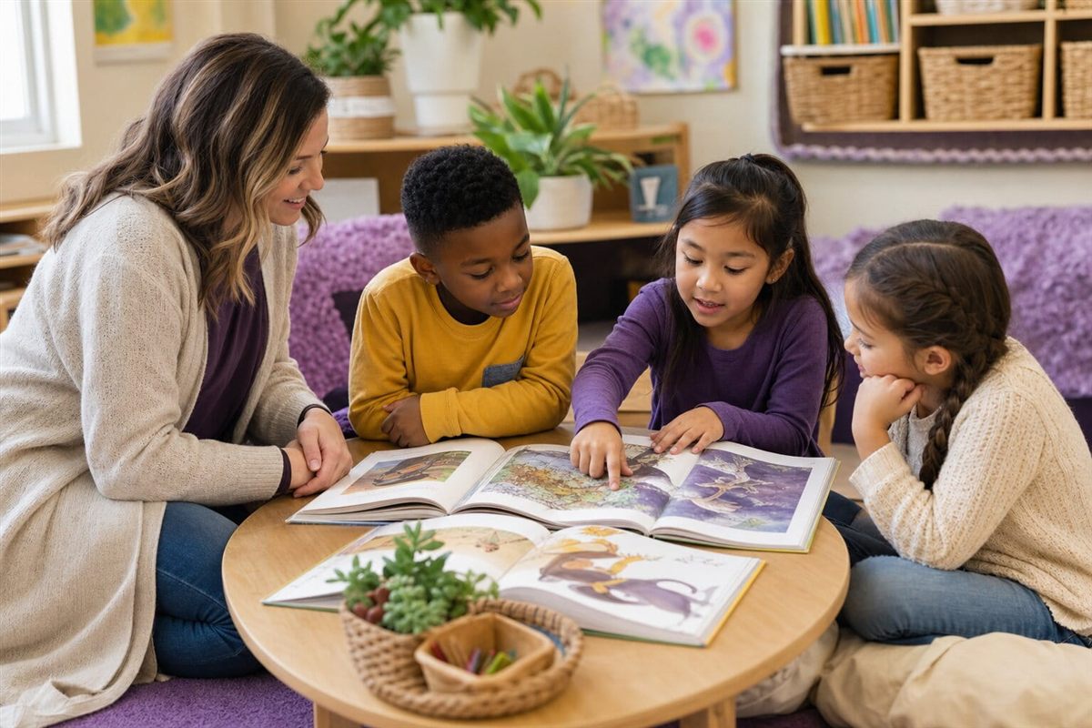 Students reading together with a teacher