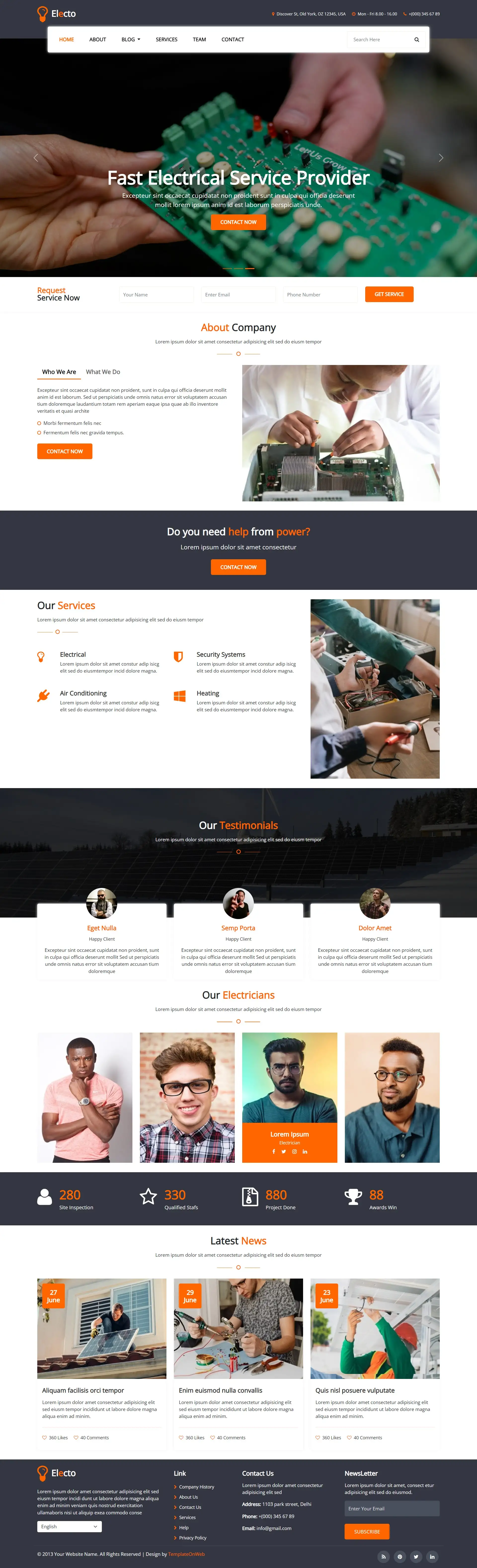 Electrical service provider website template html