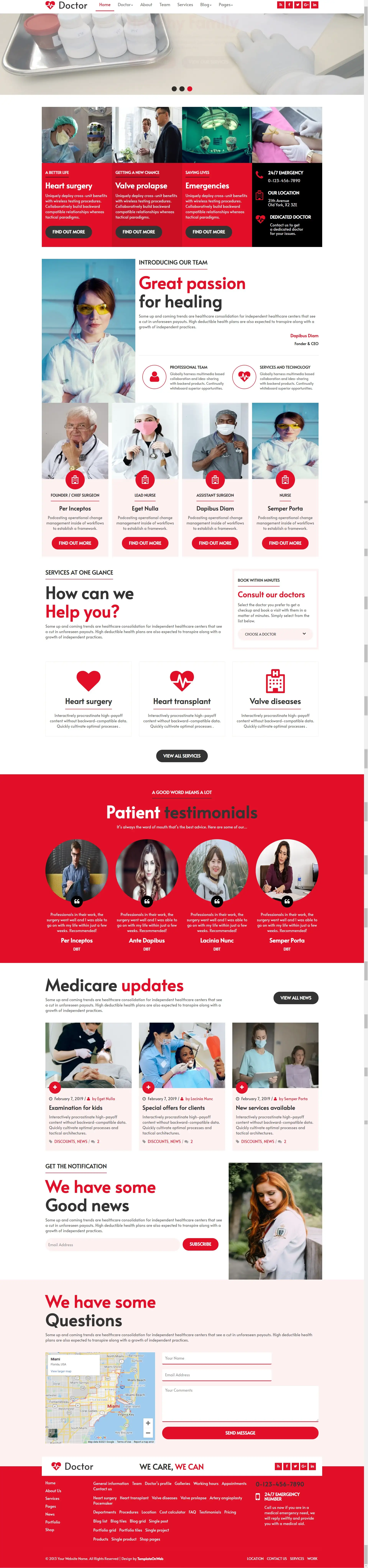 Responsive website template for doctors home page