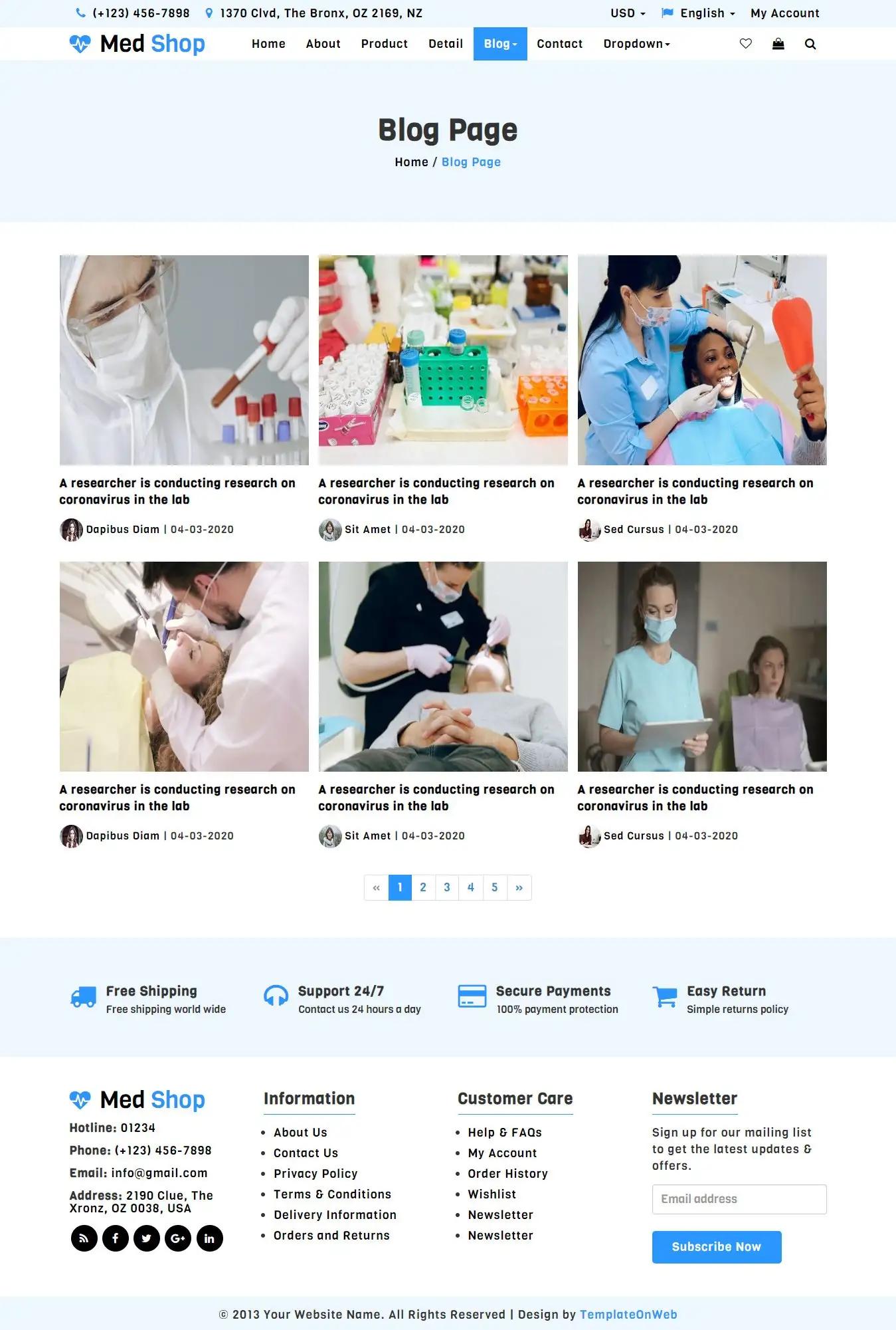 Medicine shop blogs website design