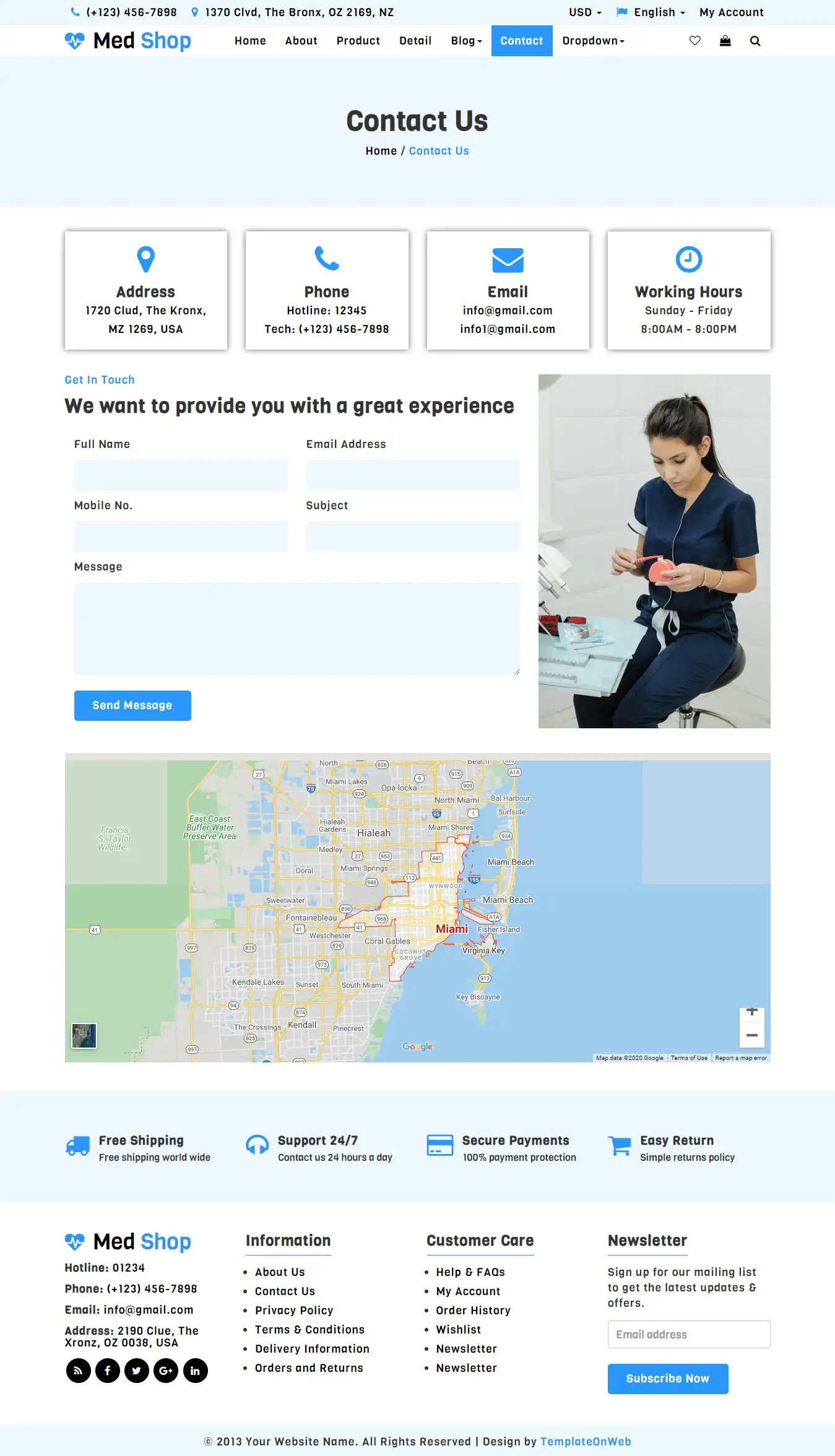 Medicine store contact page design in bootstrap