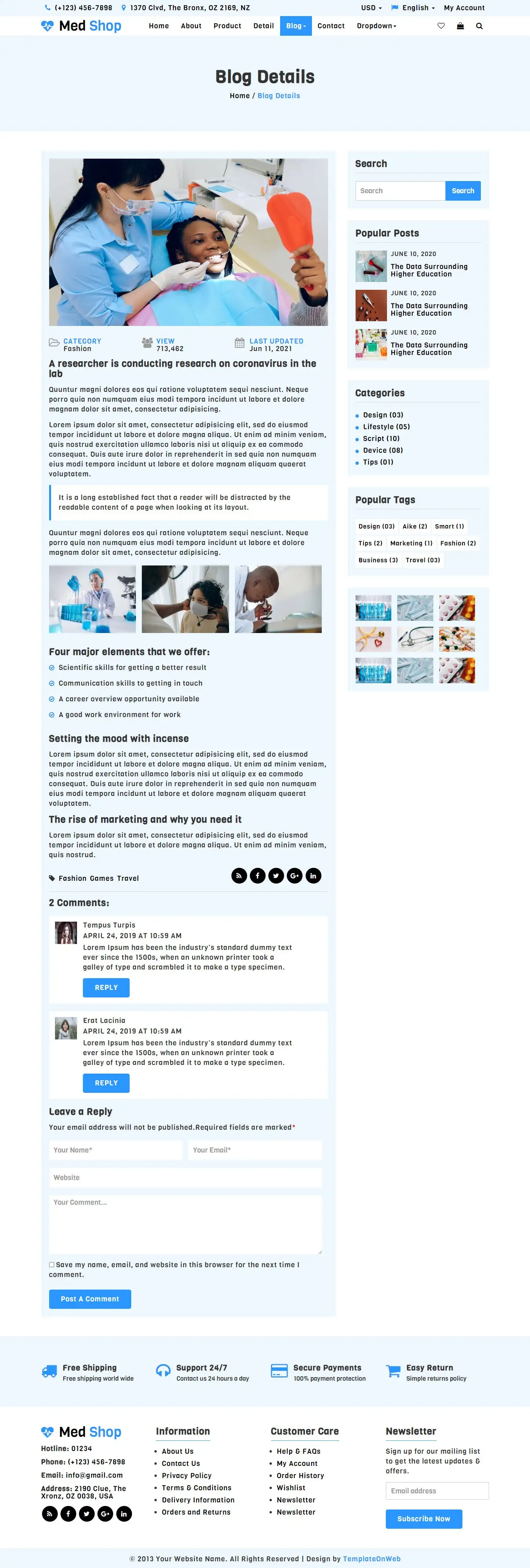 Pharmacy ecommerce blog detail responsive web template