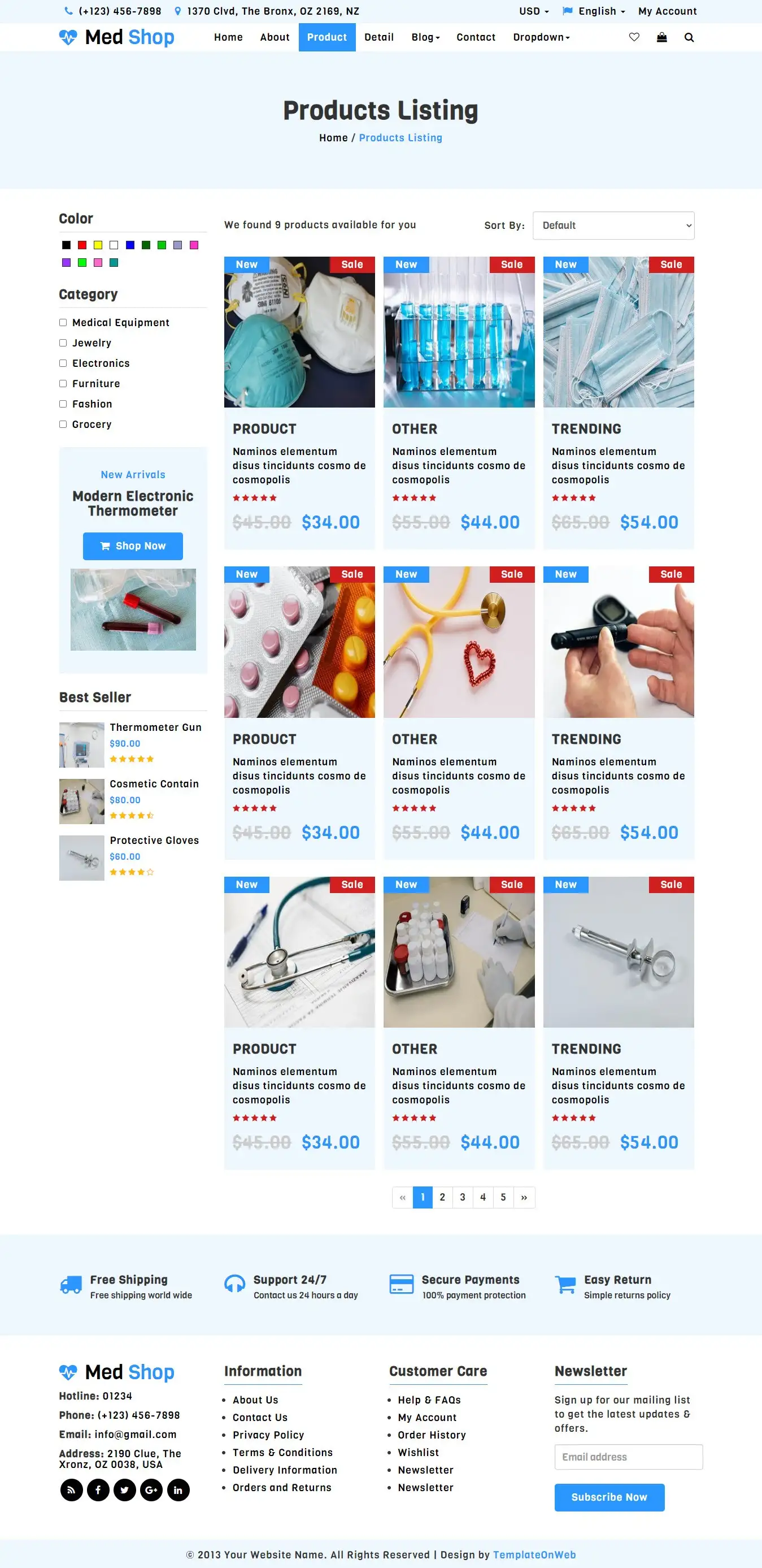 Online medical product list responsive bootstrap page