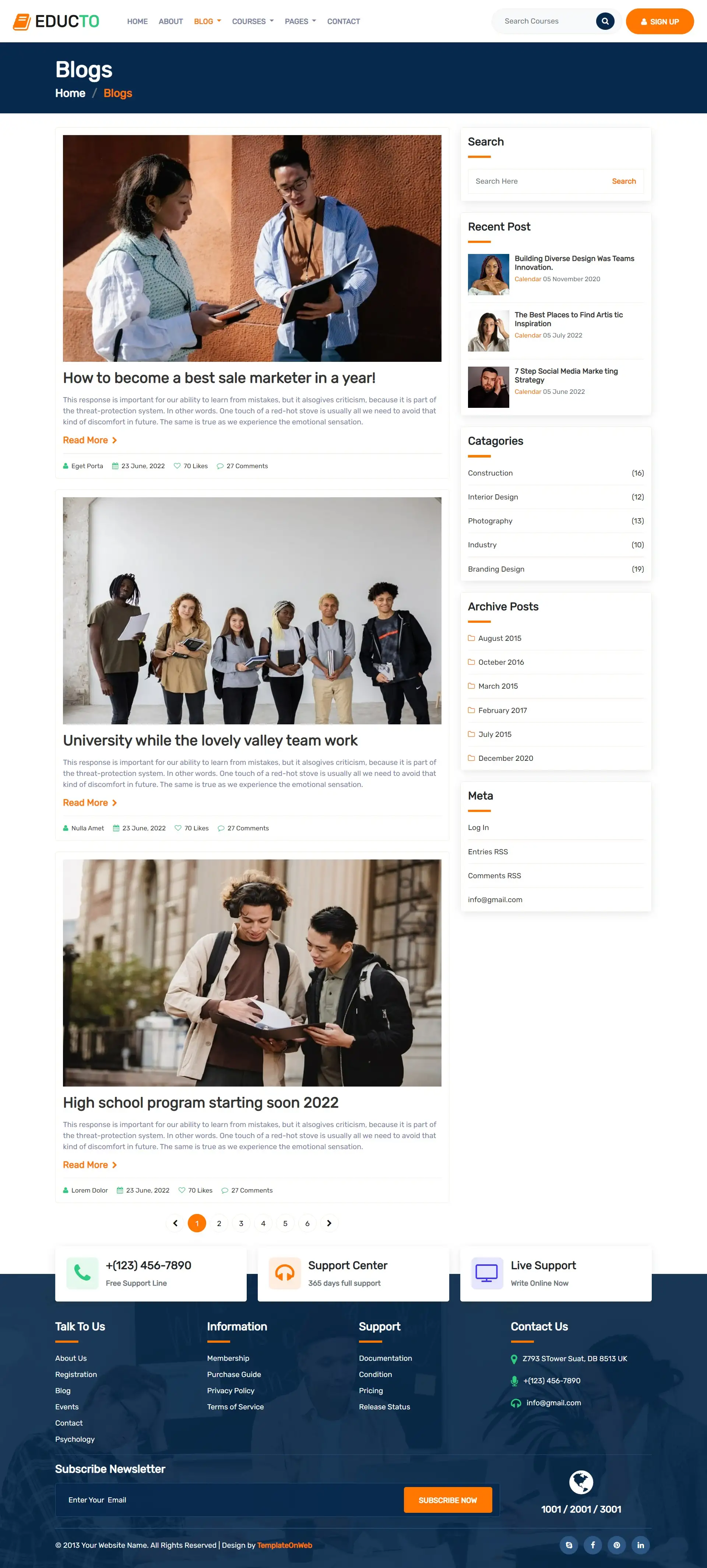 Education blogs responsive html