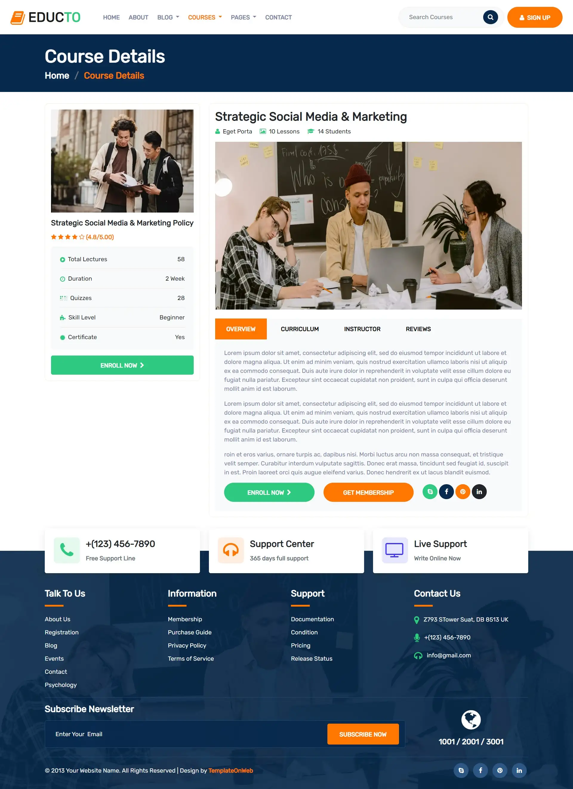 Pre school course details