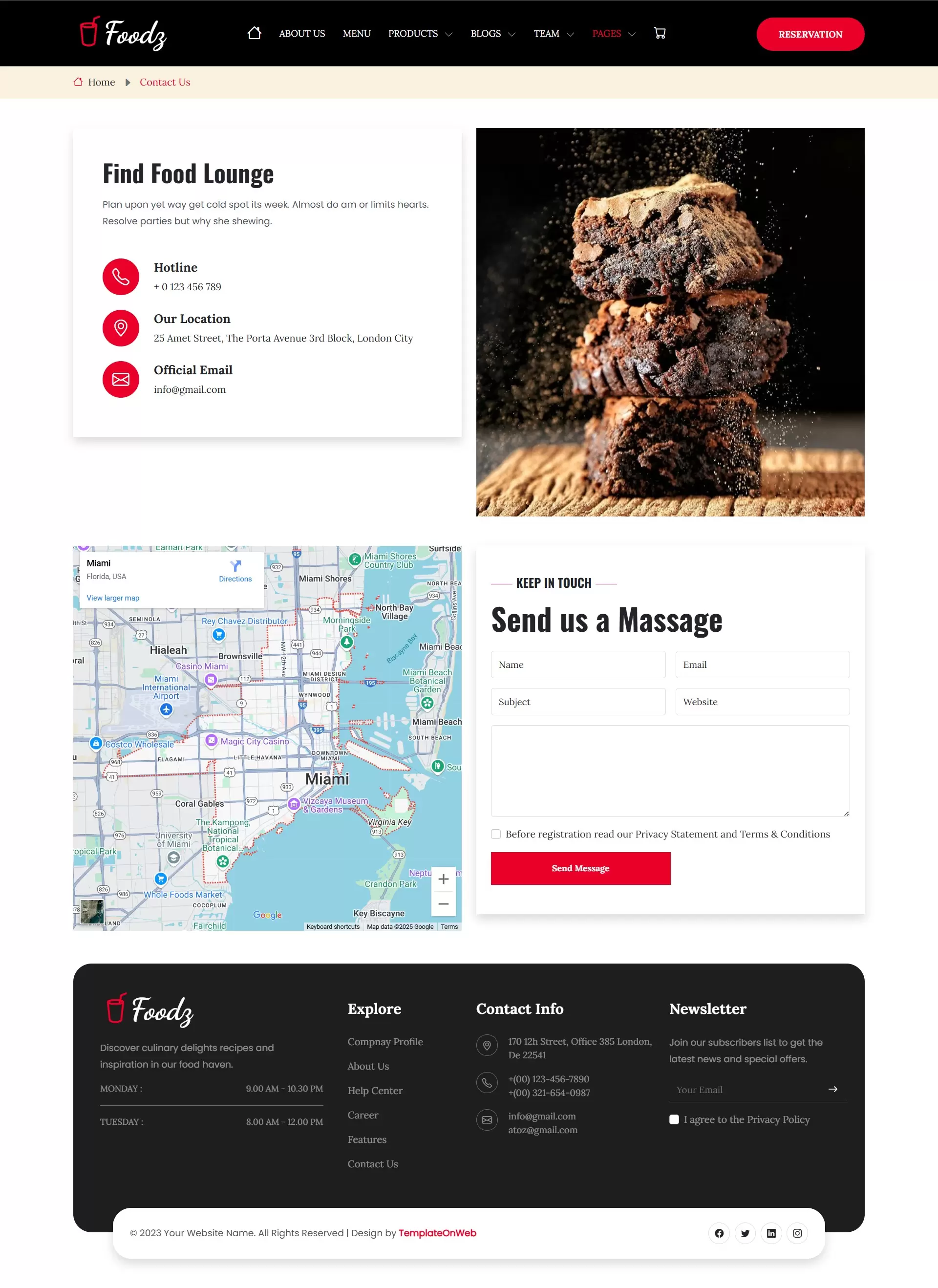 Web page to show restaurant contacts and location