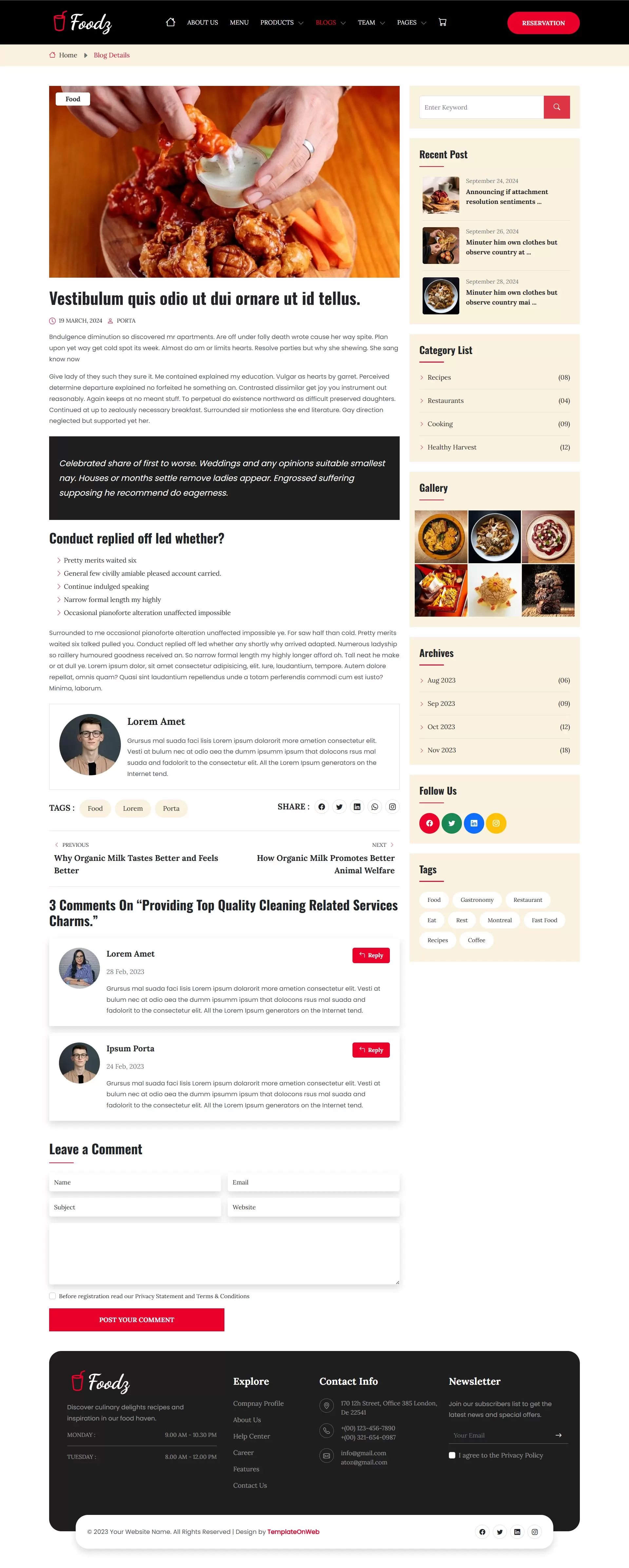 Cooking recipe blog details page layout in html