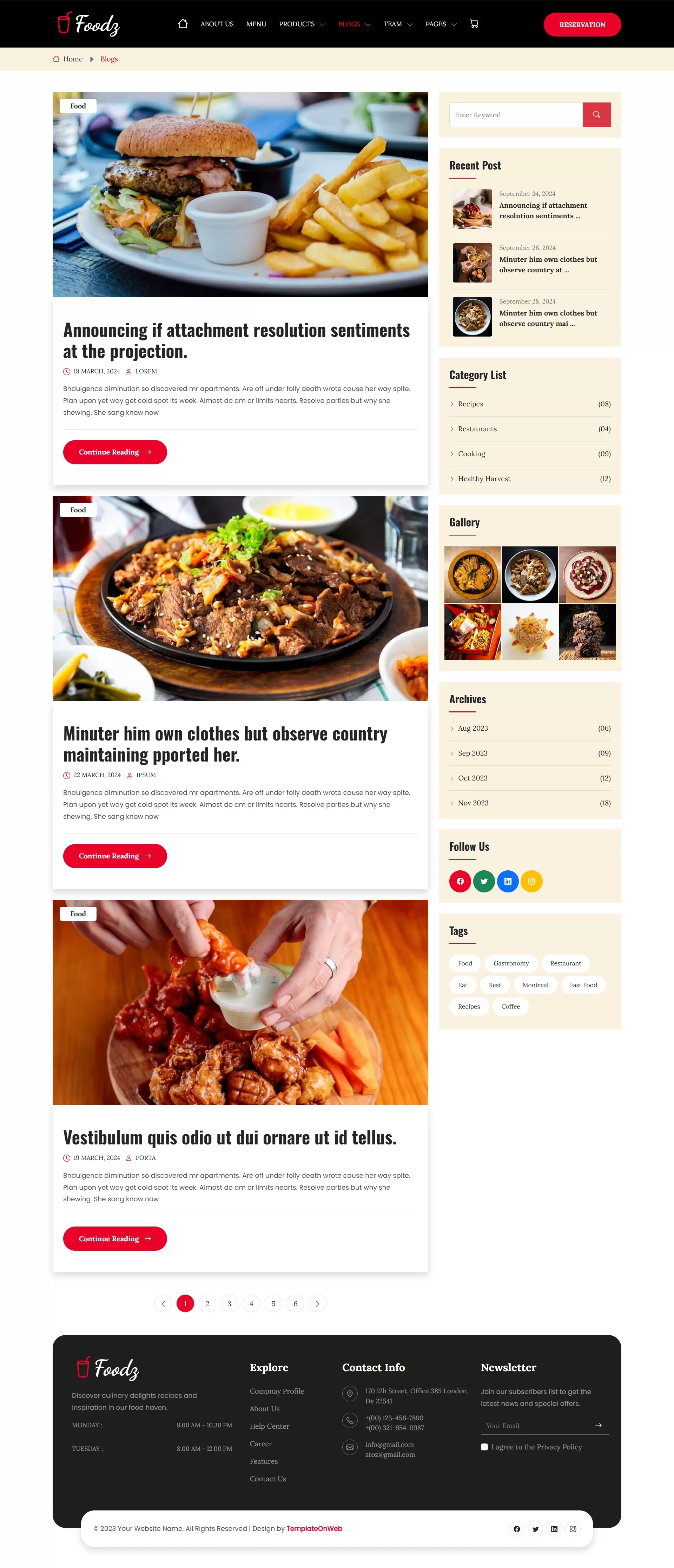 Health recipe blogs responsive website html page