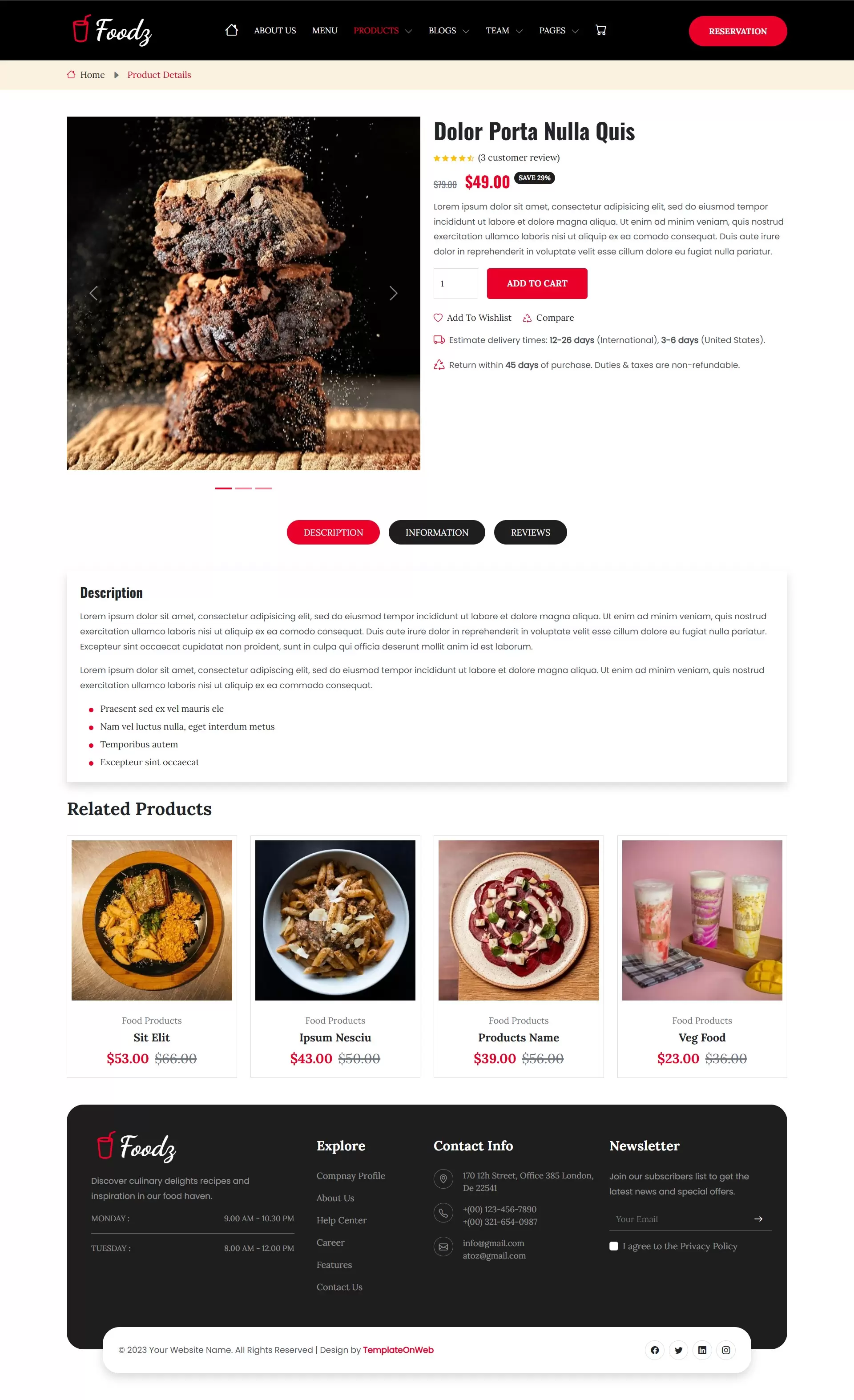 Recipe details page review and online order options
