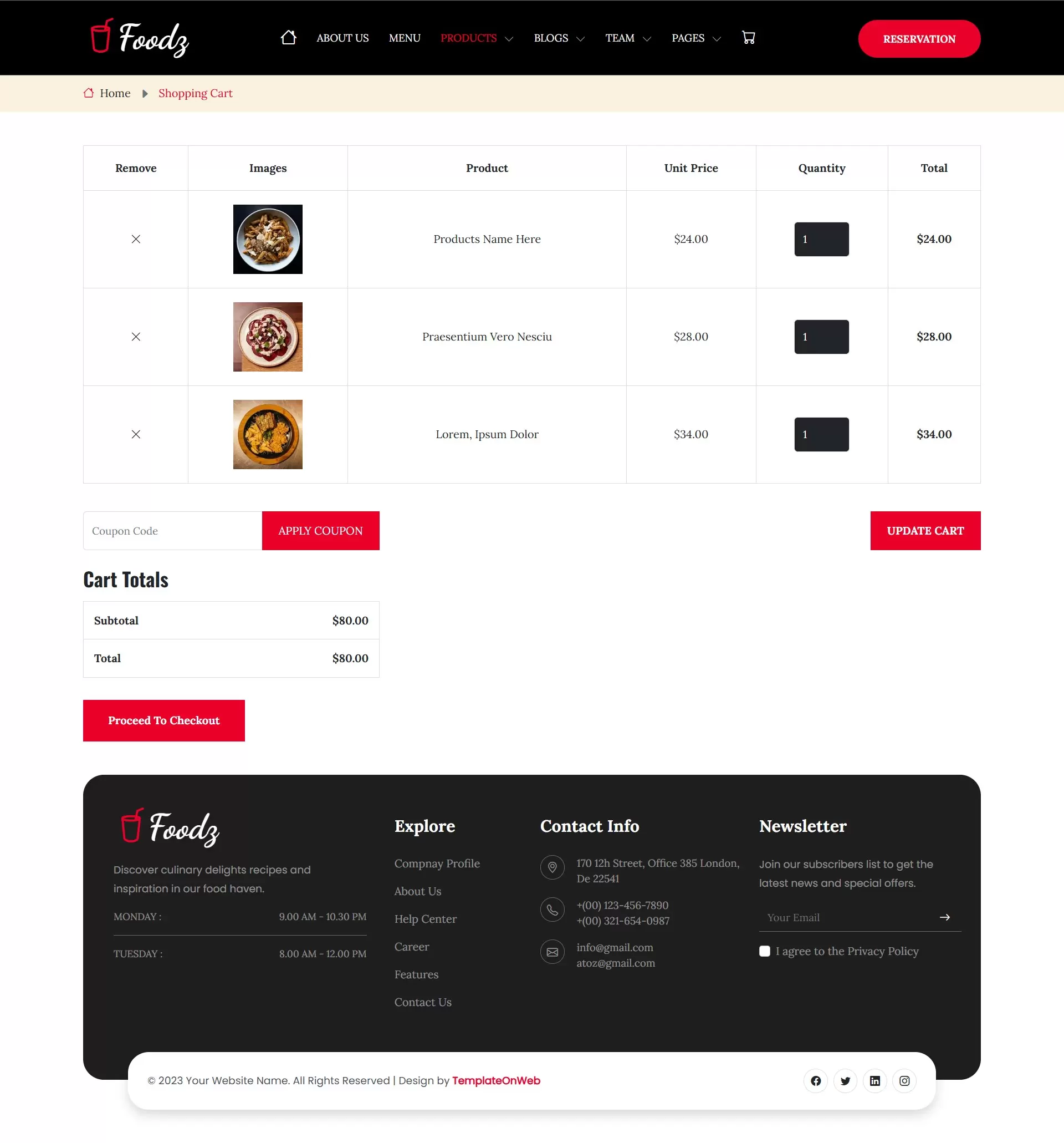 Selected recipes for online order with add and update quantity options