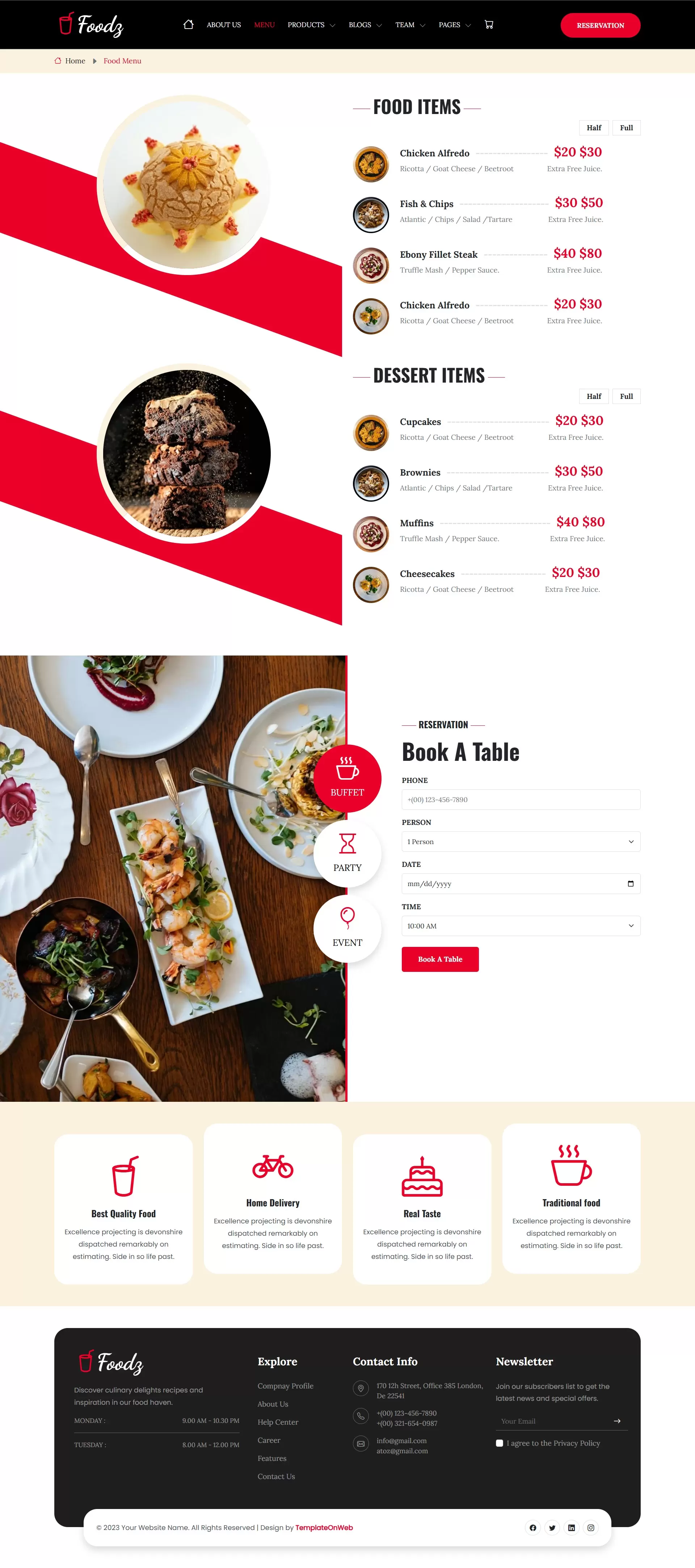 Display restaurant food menu with price