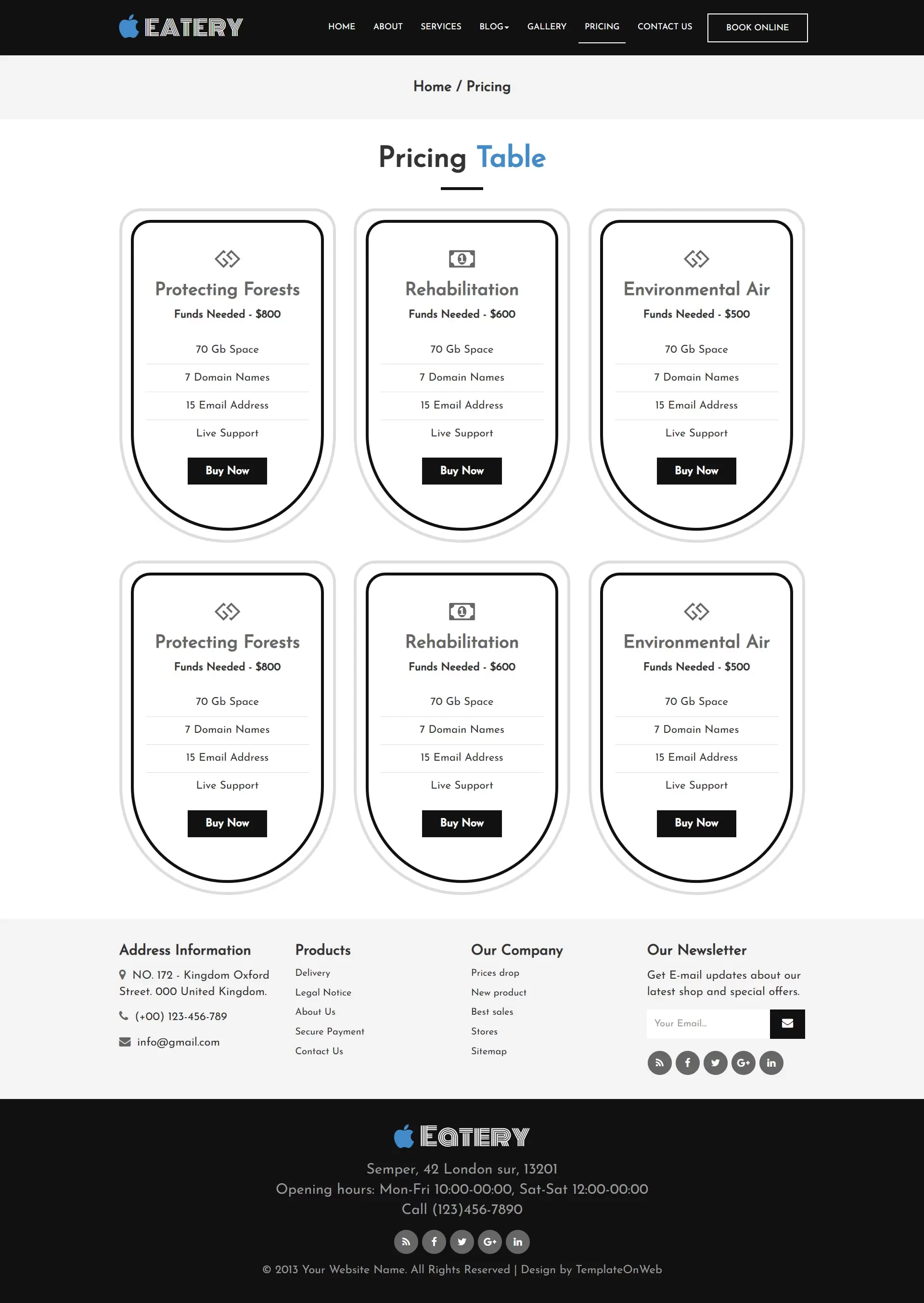 Snack bars and cafes table booking pricing page