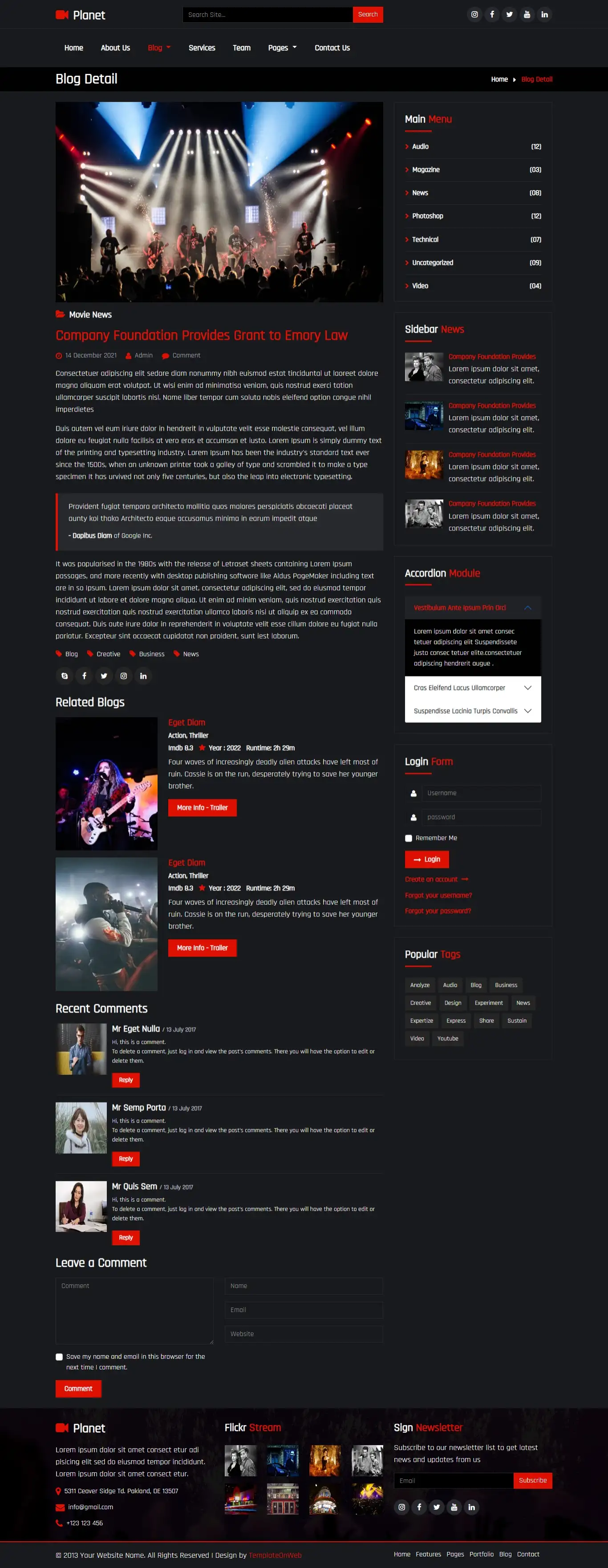 Film blog details page web design