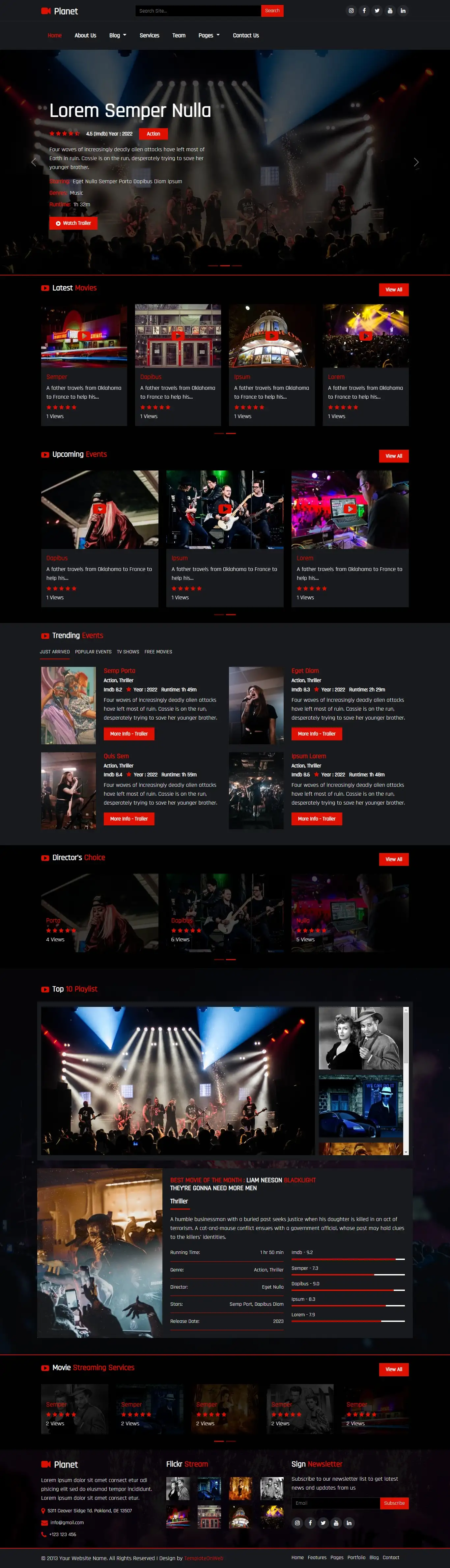 Free movie website template html home