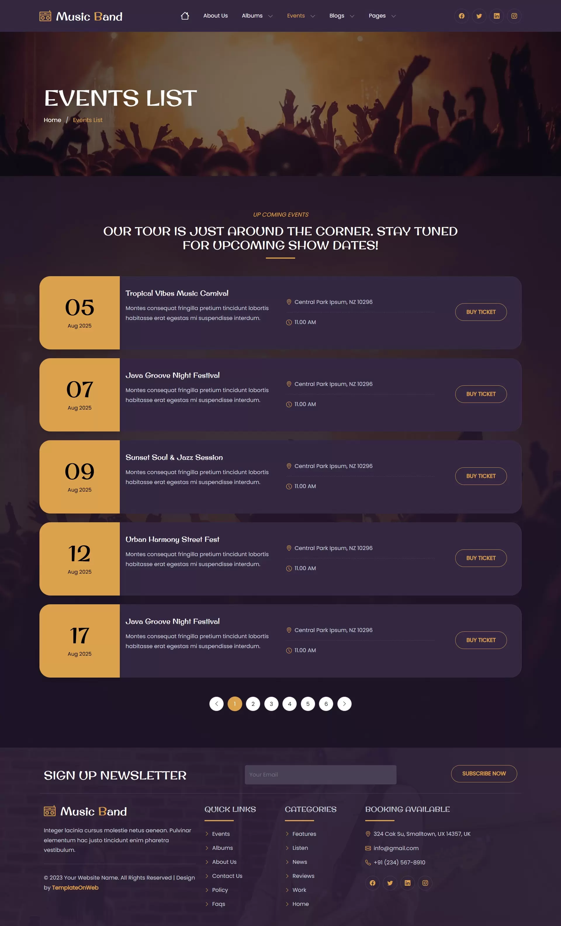 List of upcoming gigs, festivals, shows, with ticket links