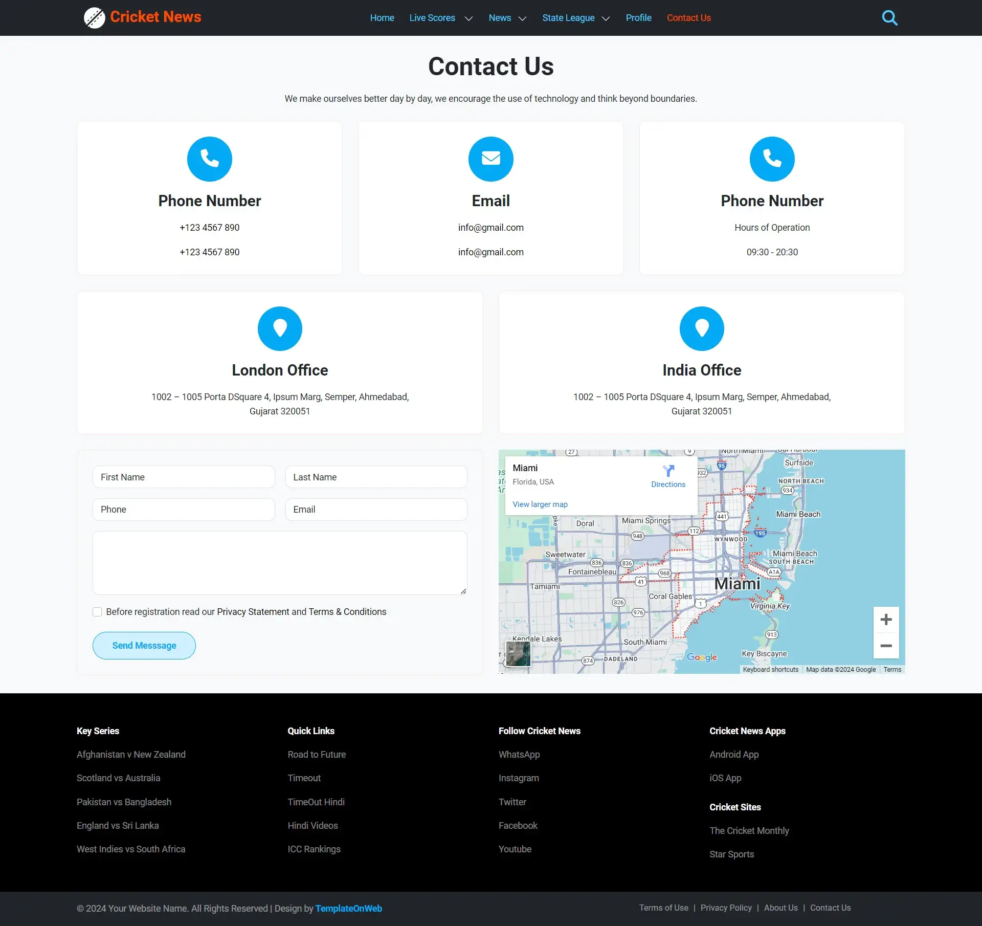 Contact us page template with a form to solve users questions