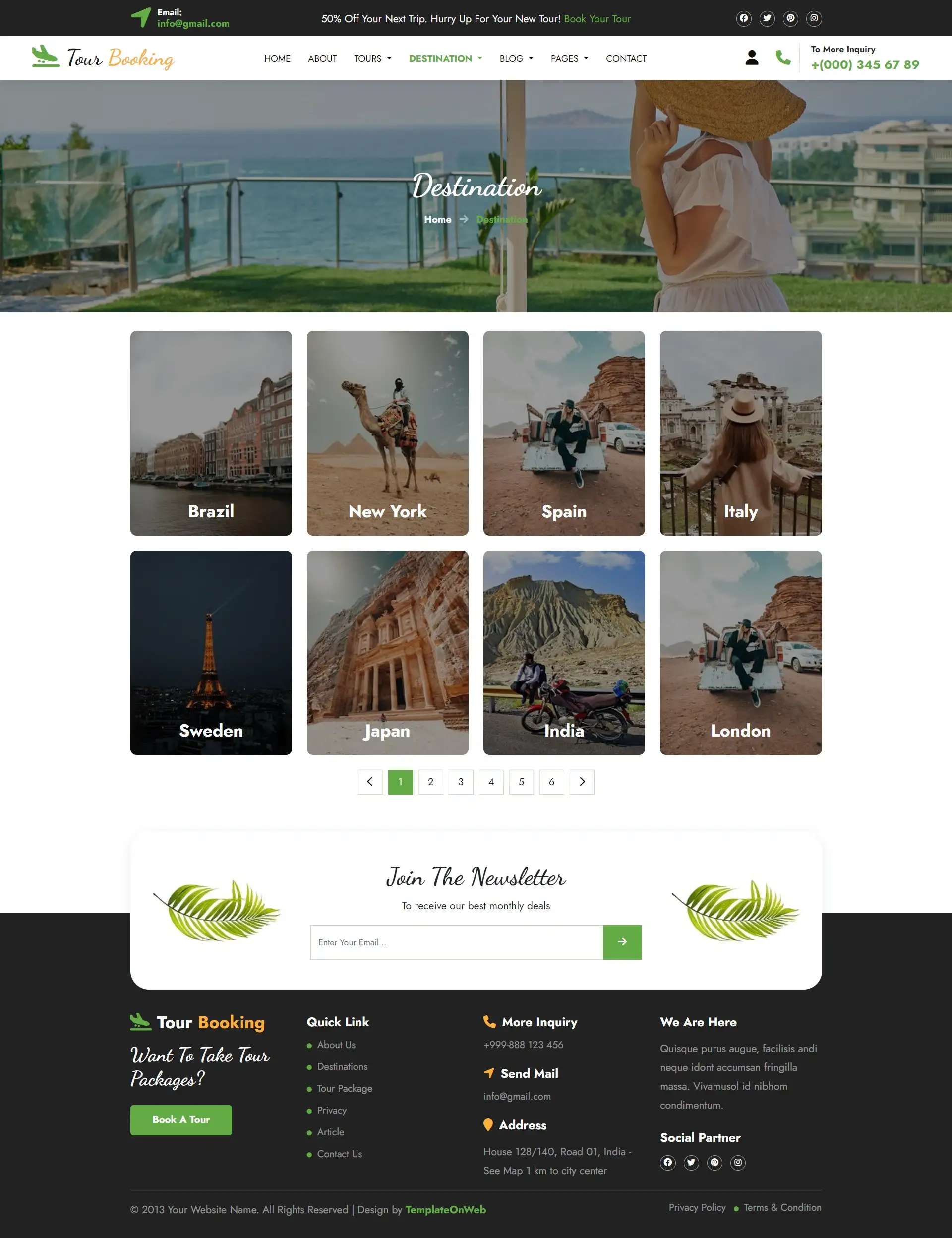 Holiday destinations listing page template