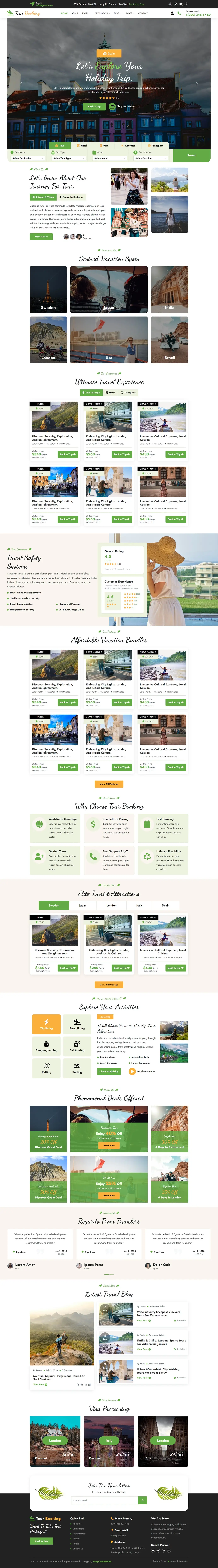 Online tour booking website template home page