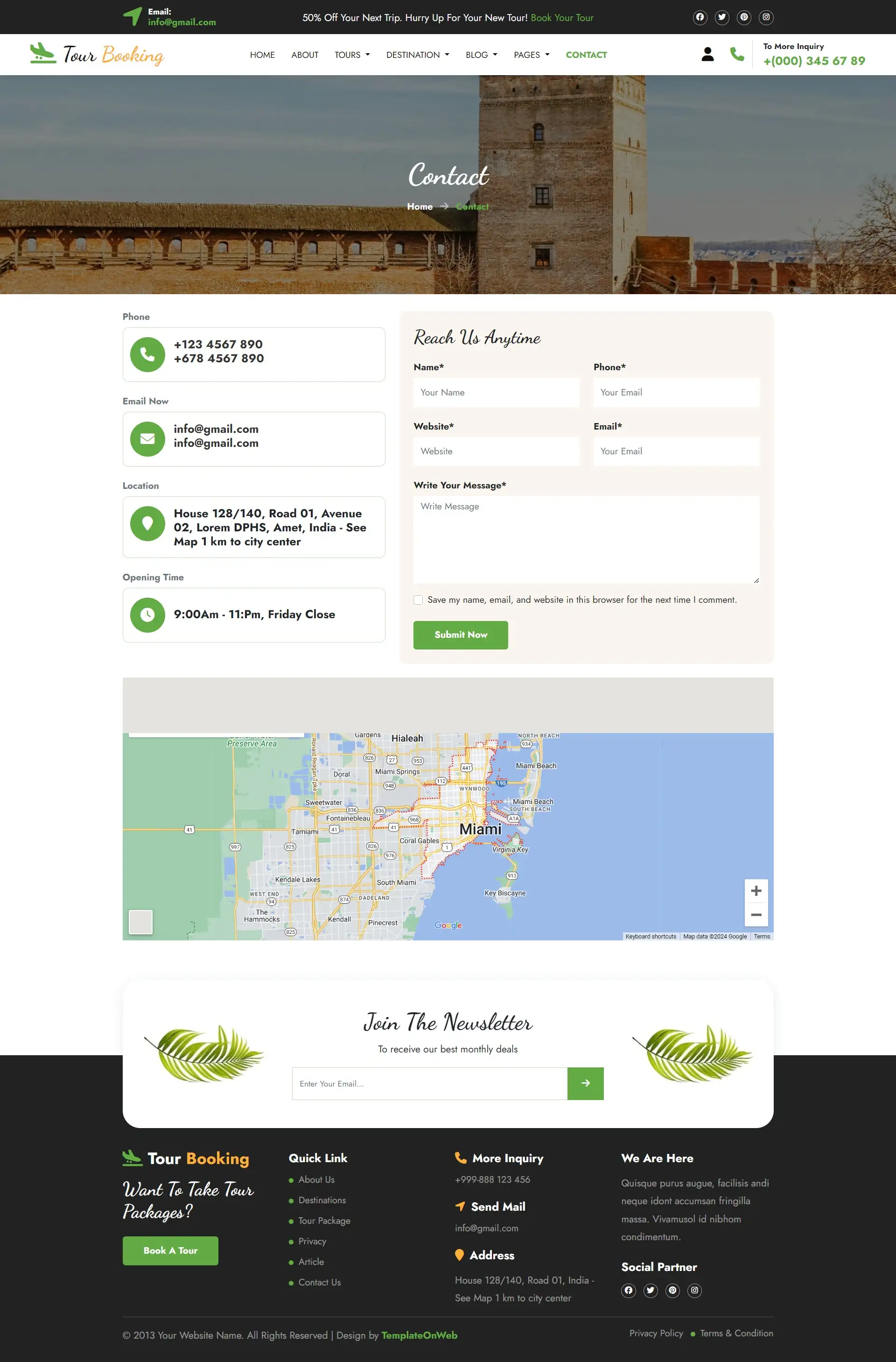 Online travel portal agency address and location details page