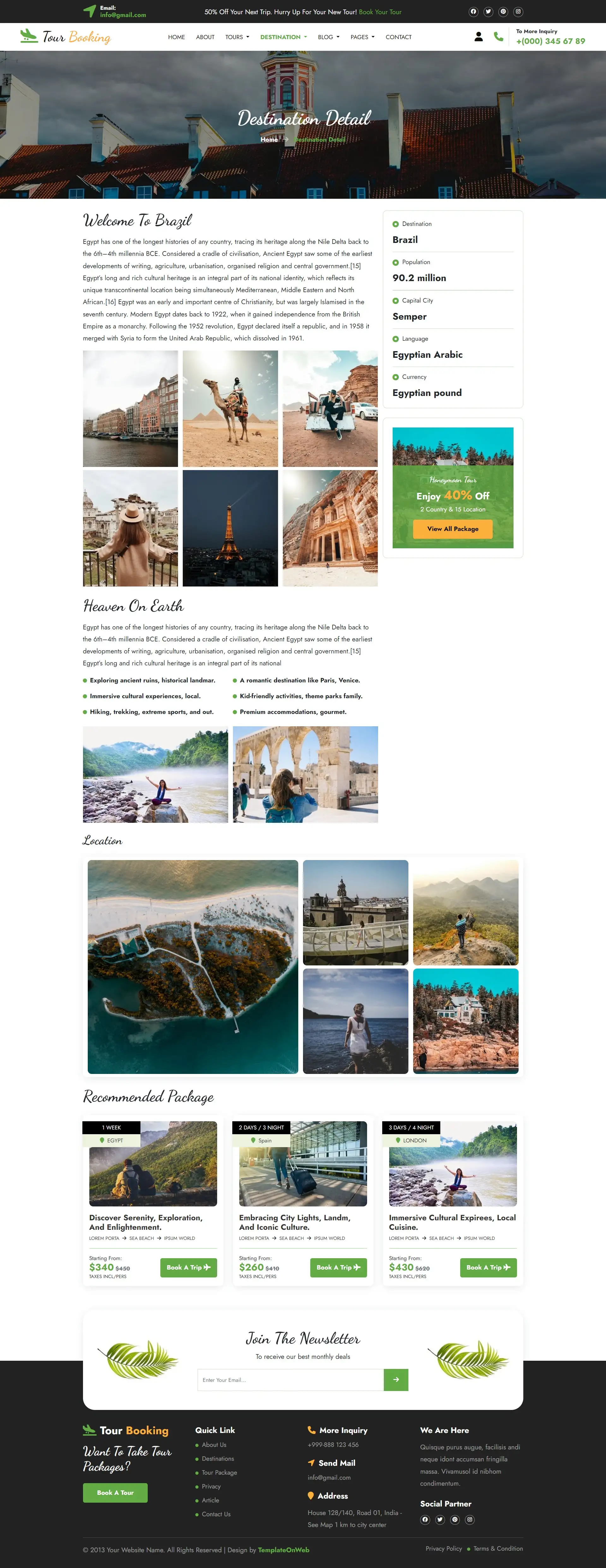 Tour destination details online