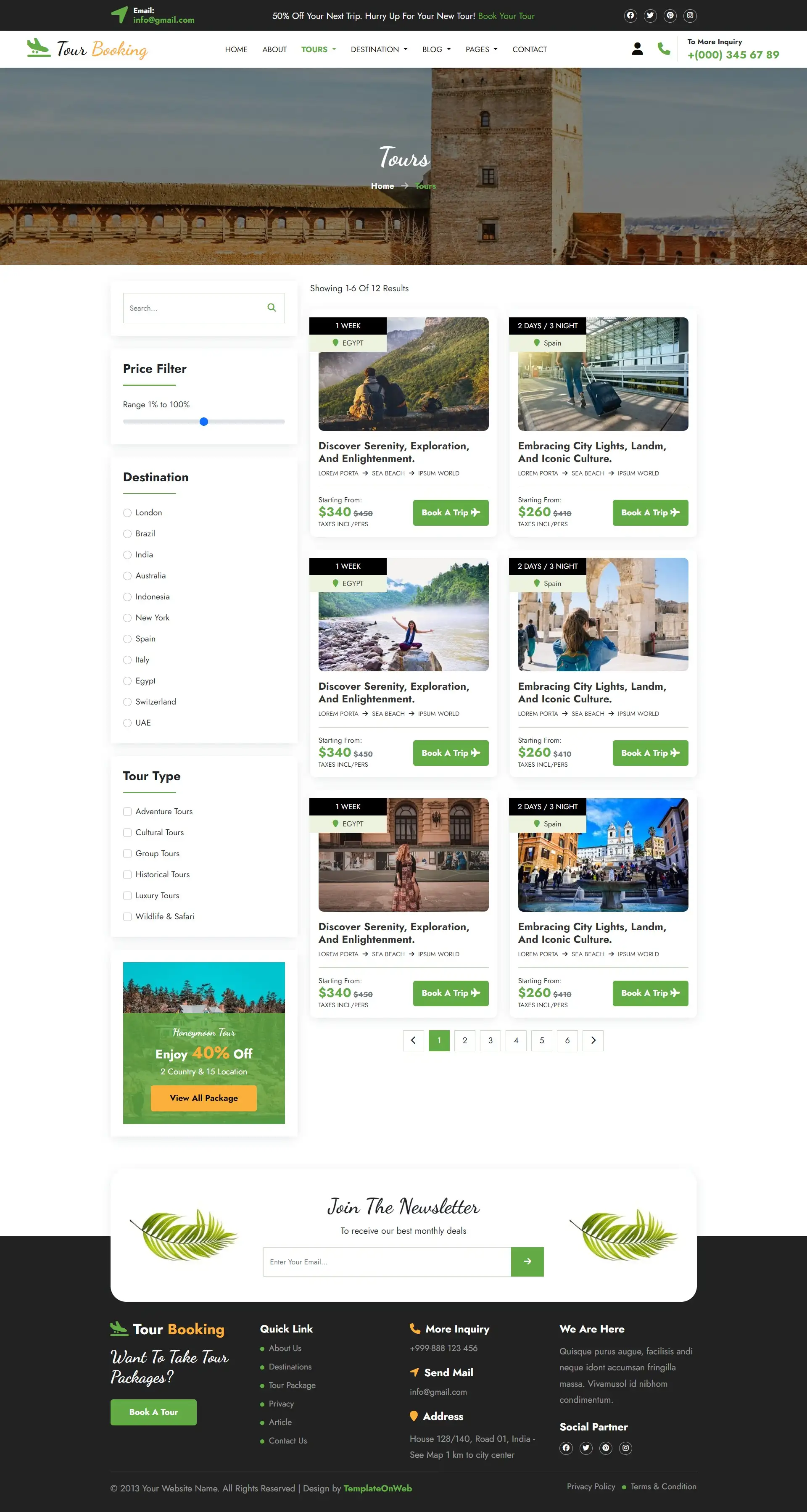 Tour packages listing page online