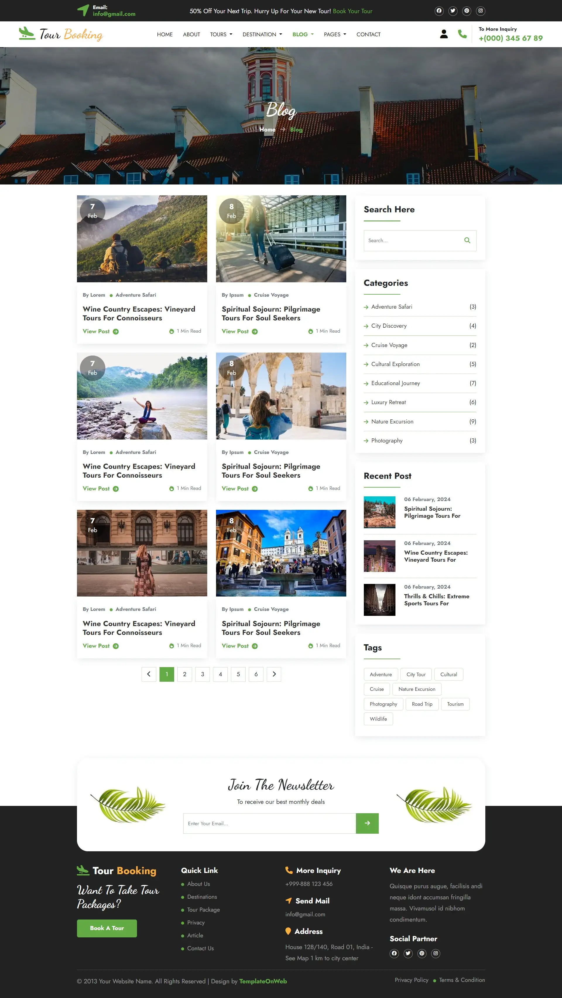 Travel blogs listing page web design