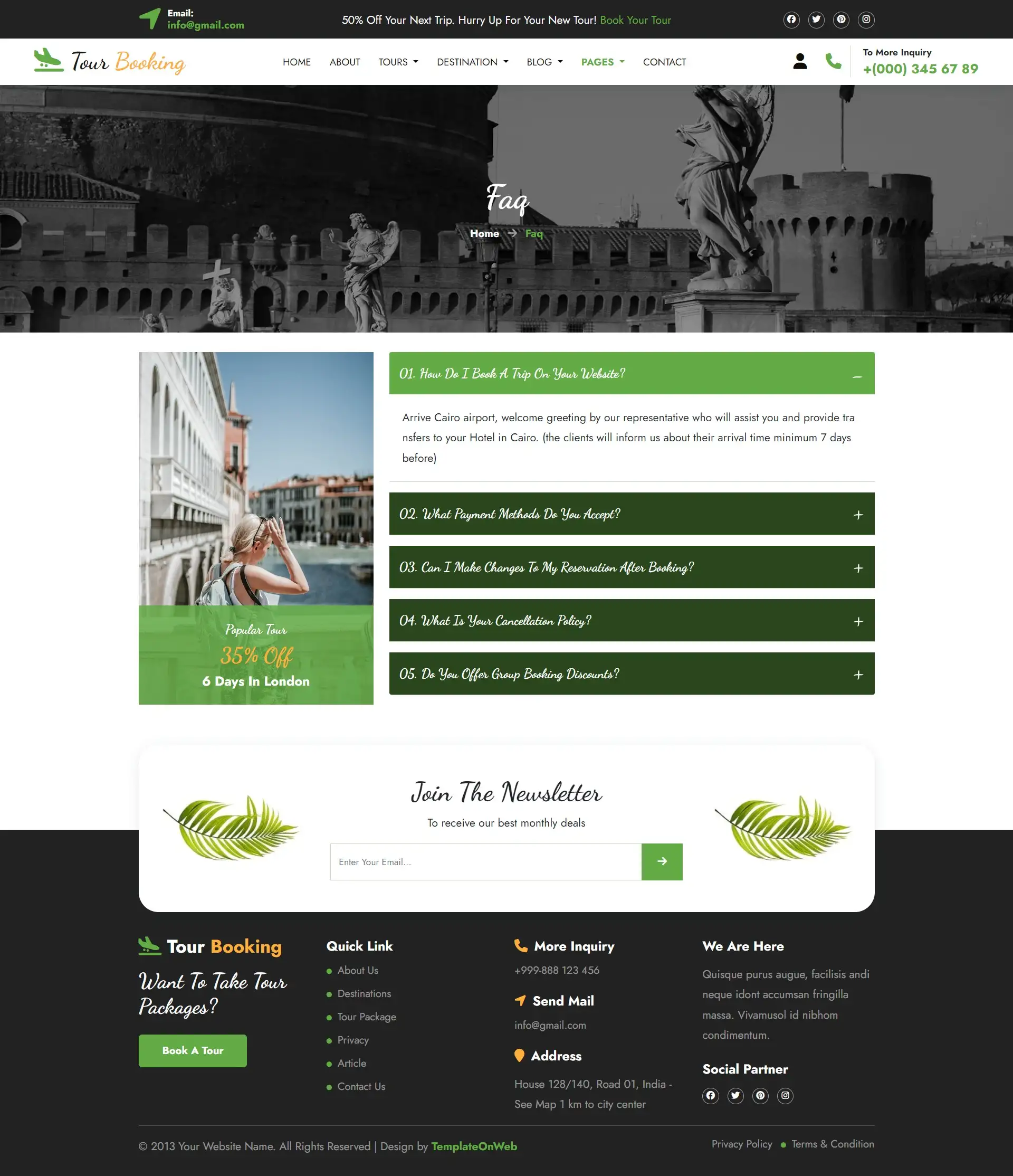 Travellers common faqs page bootstrap 5