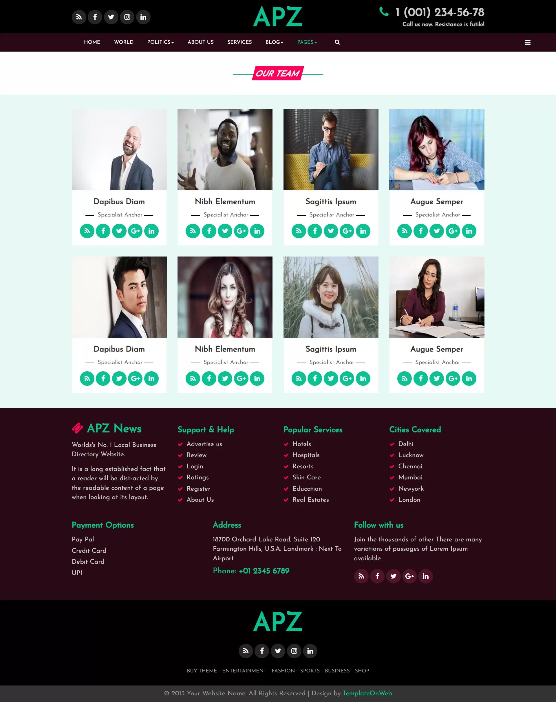 Public news agency team page in bootstrap