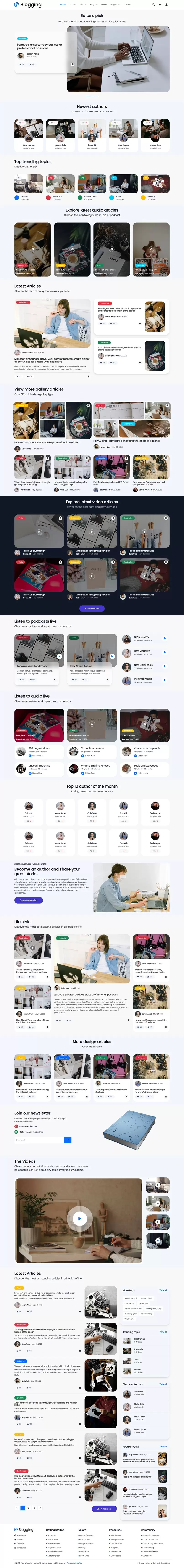 Blogging website template home page