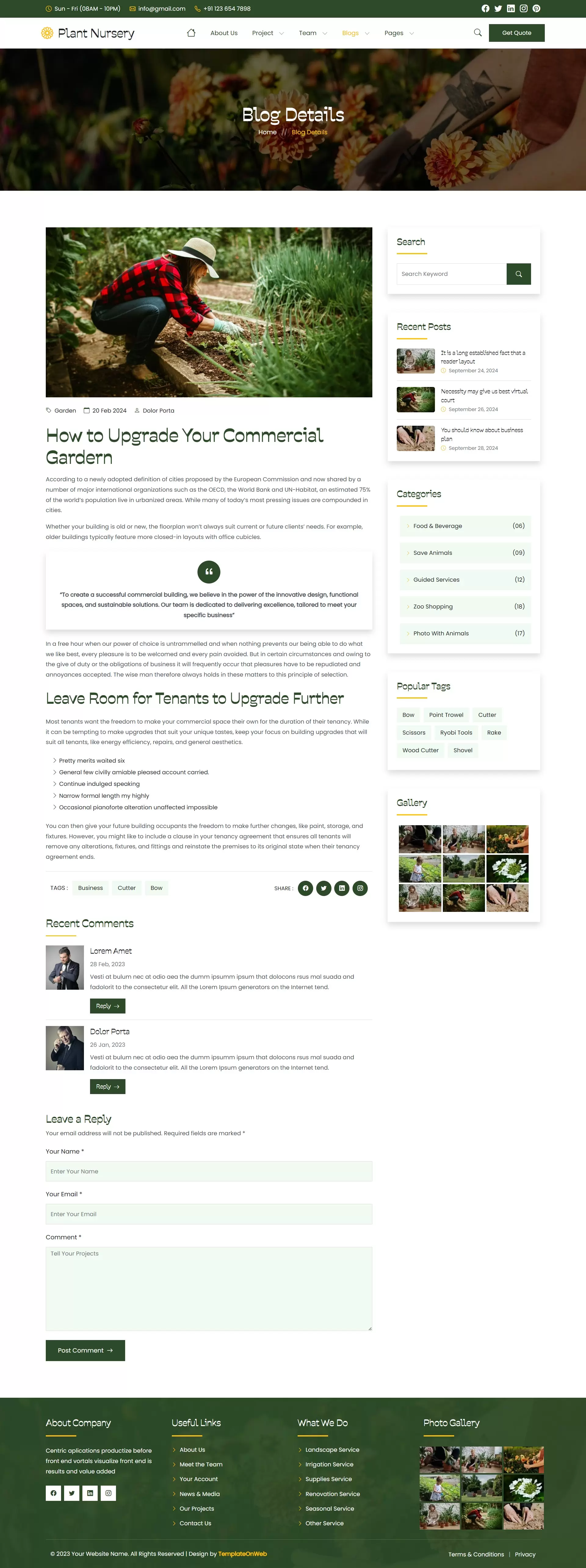 In-depth gardening blog content with featured nursery plant photos