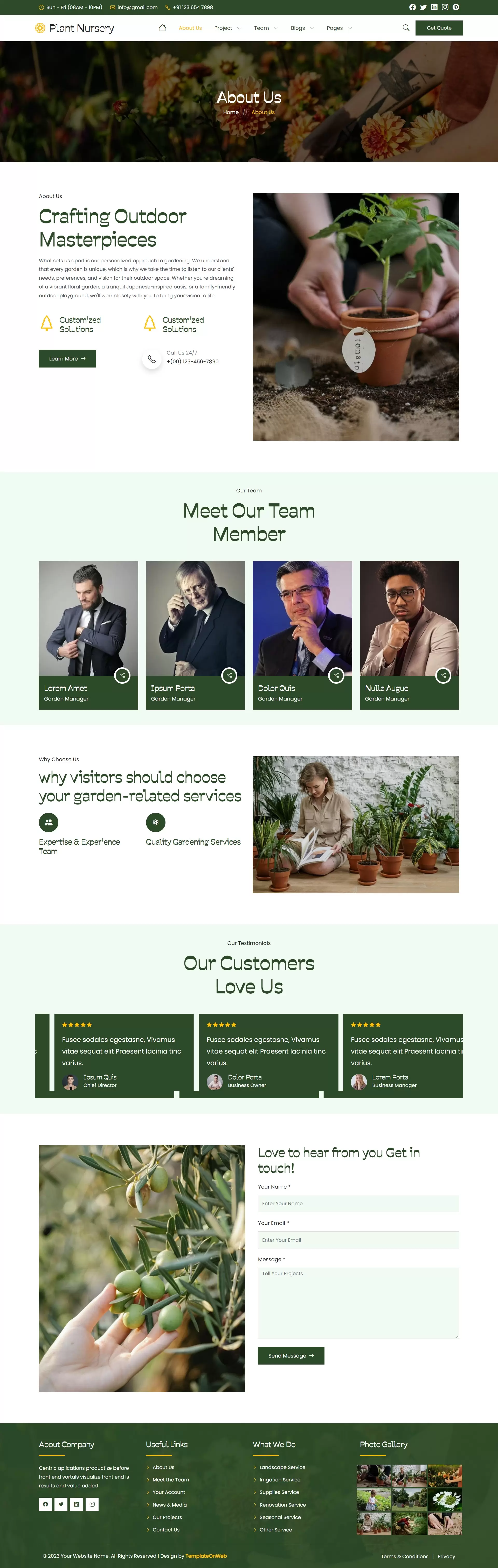 About us page layout showing nursery history and mission