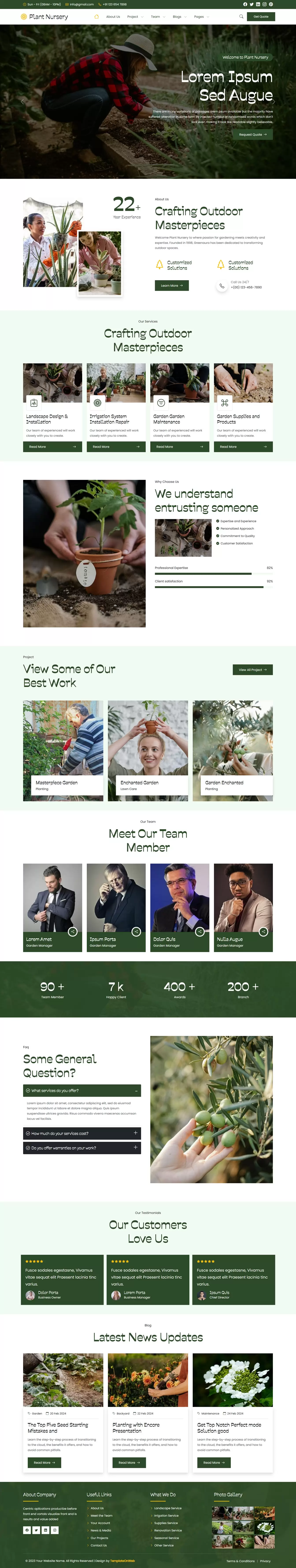 Home page of plant nursery website showcasing featured plants