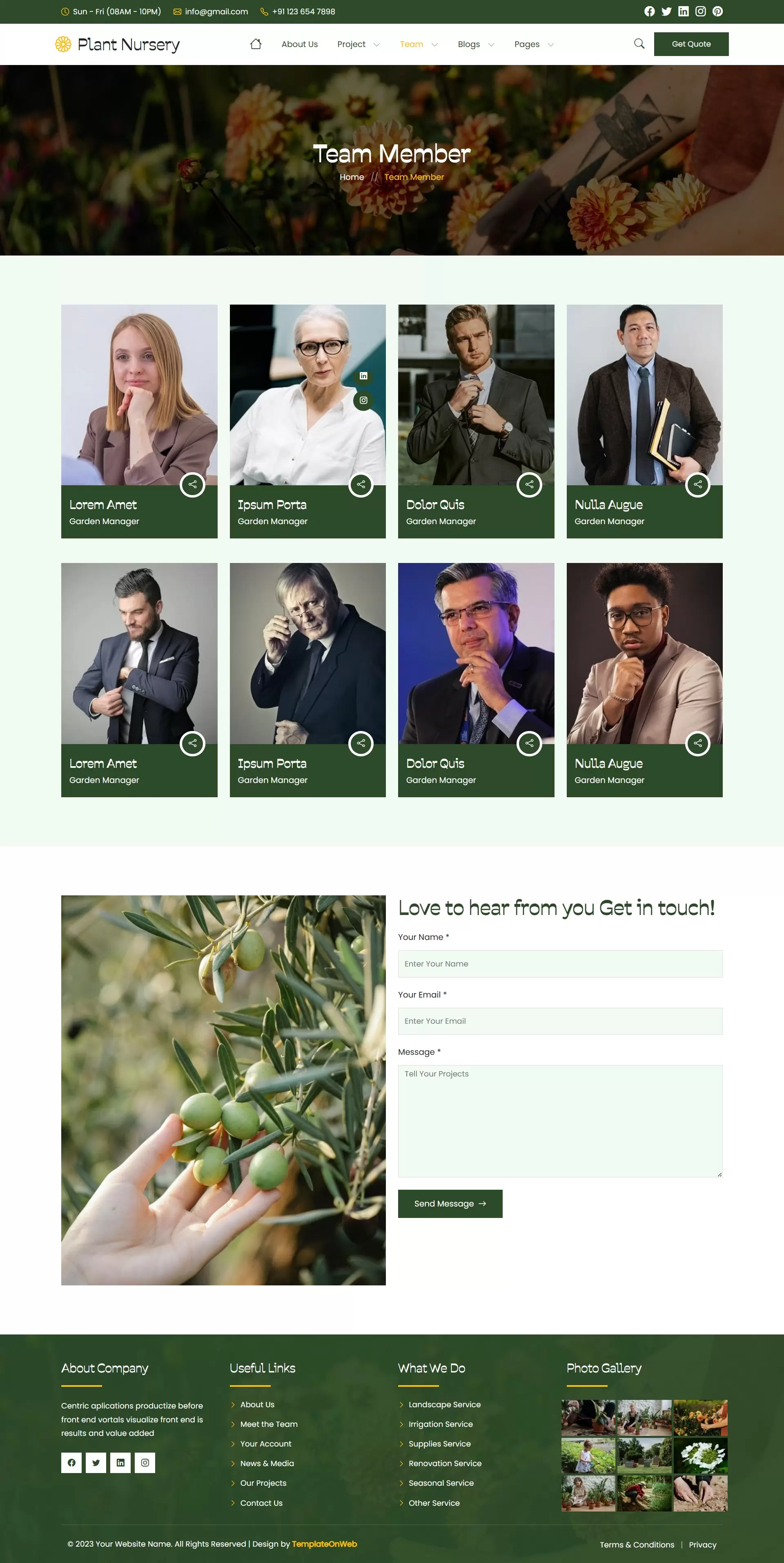 Responsive layout of the team page with staff photos and roles