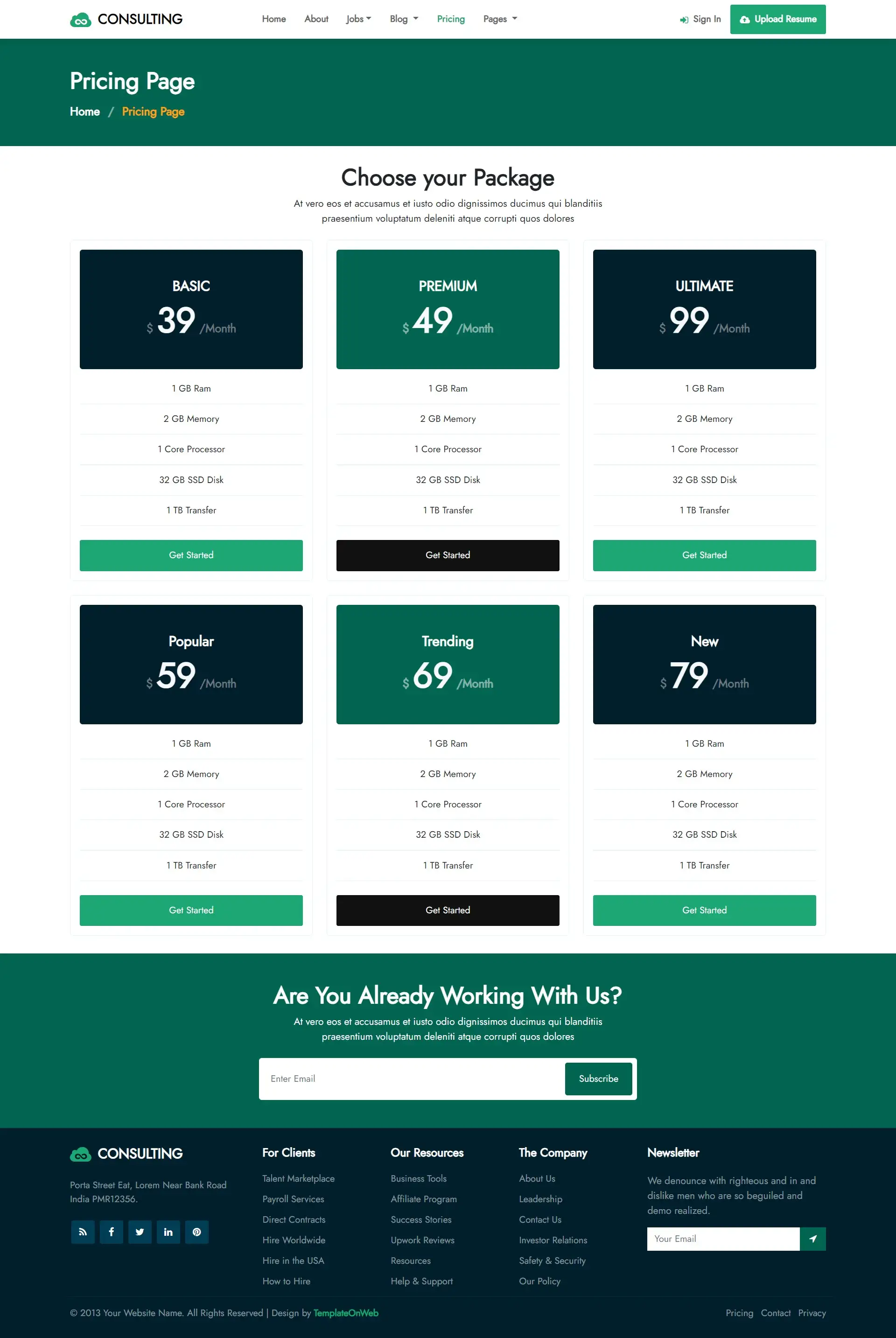IT consulting agency plans and pricing web template