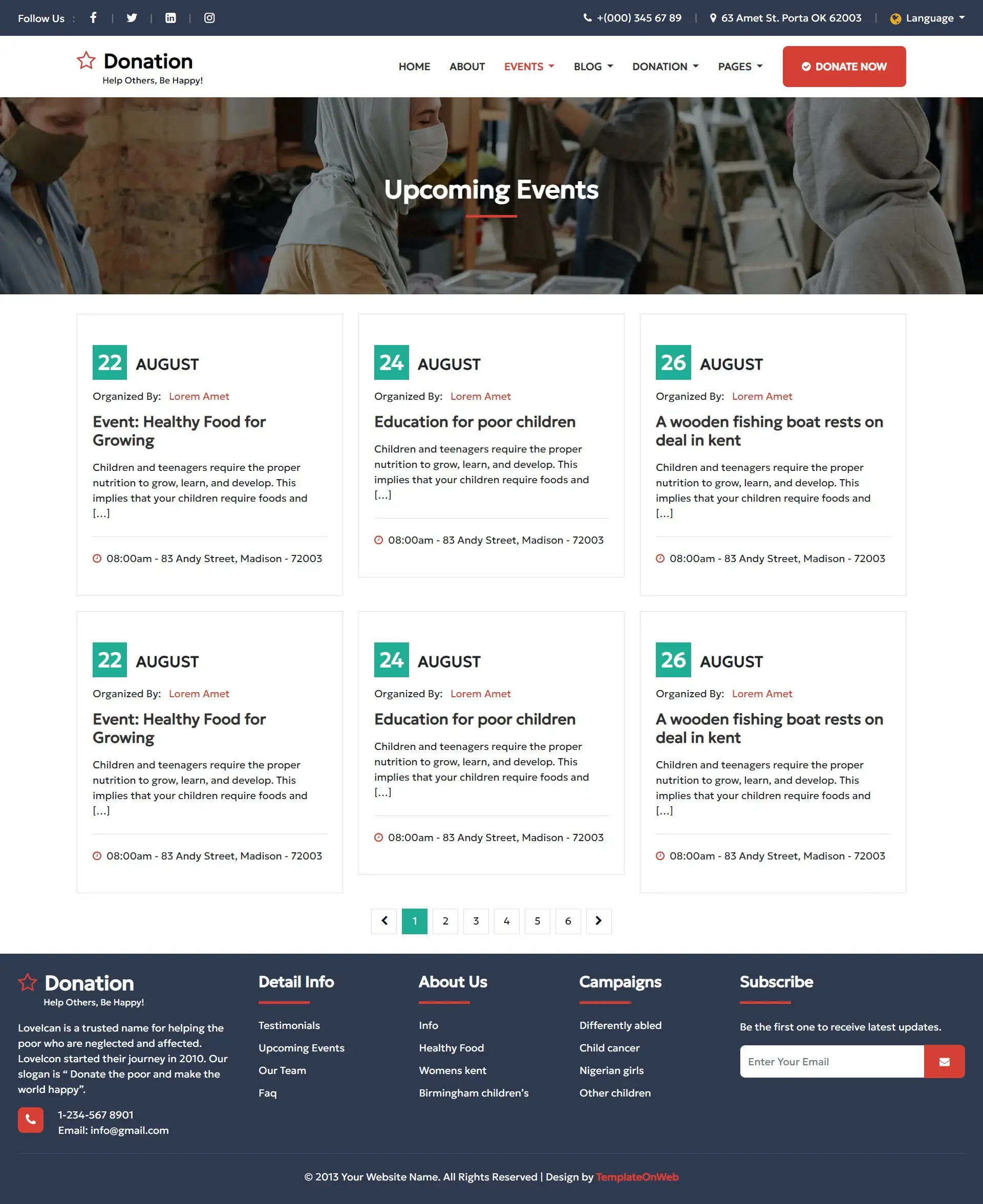Charity pramotion events page bootstrap 5
