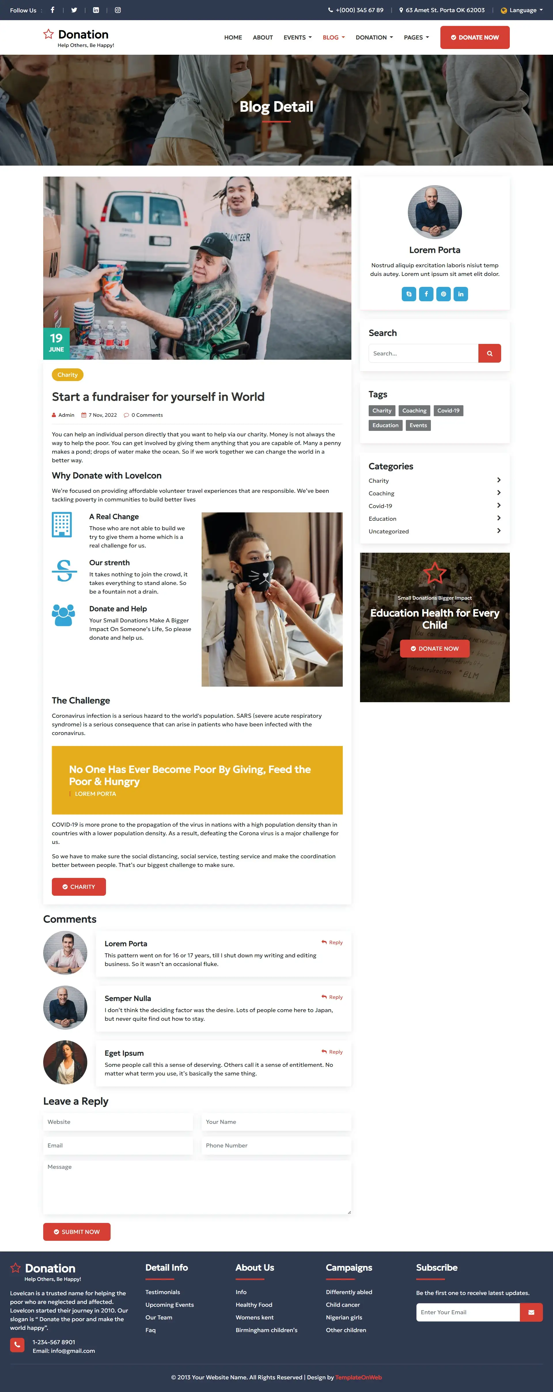 Blog details in charity template