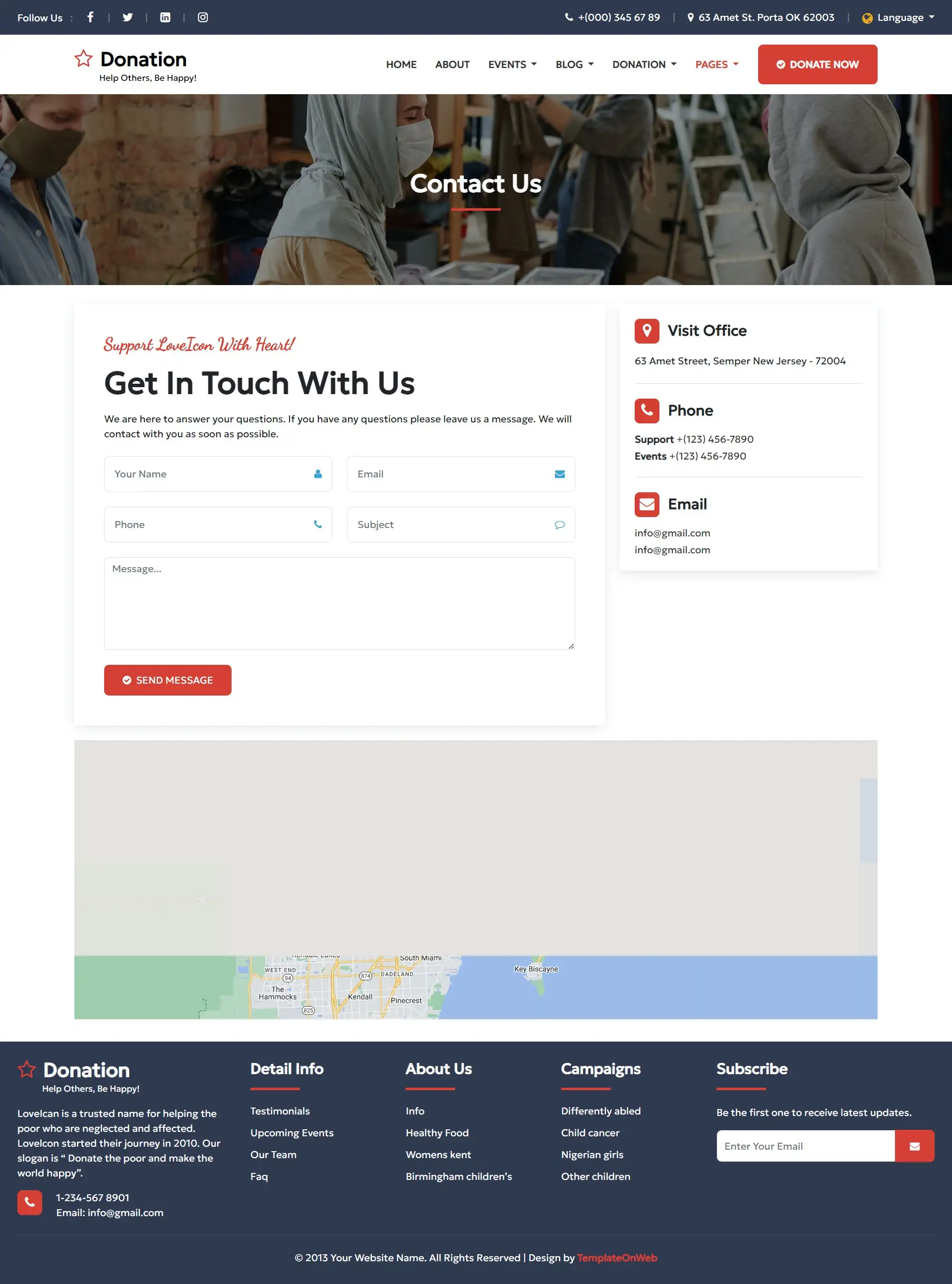 Responsive contact us page for donation reciever company