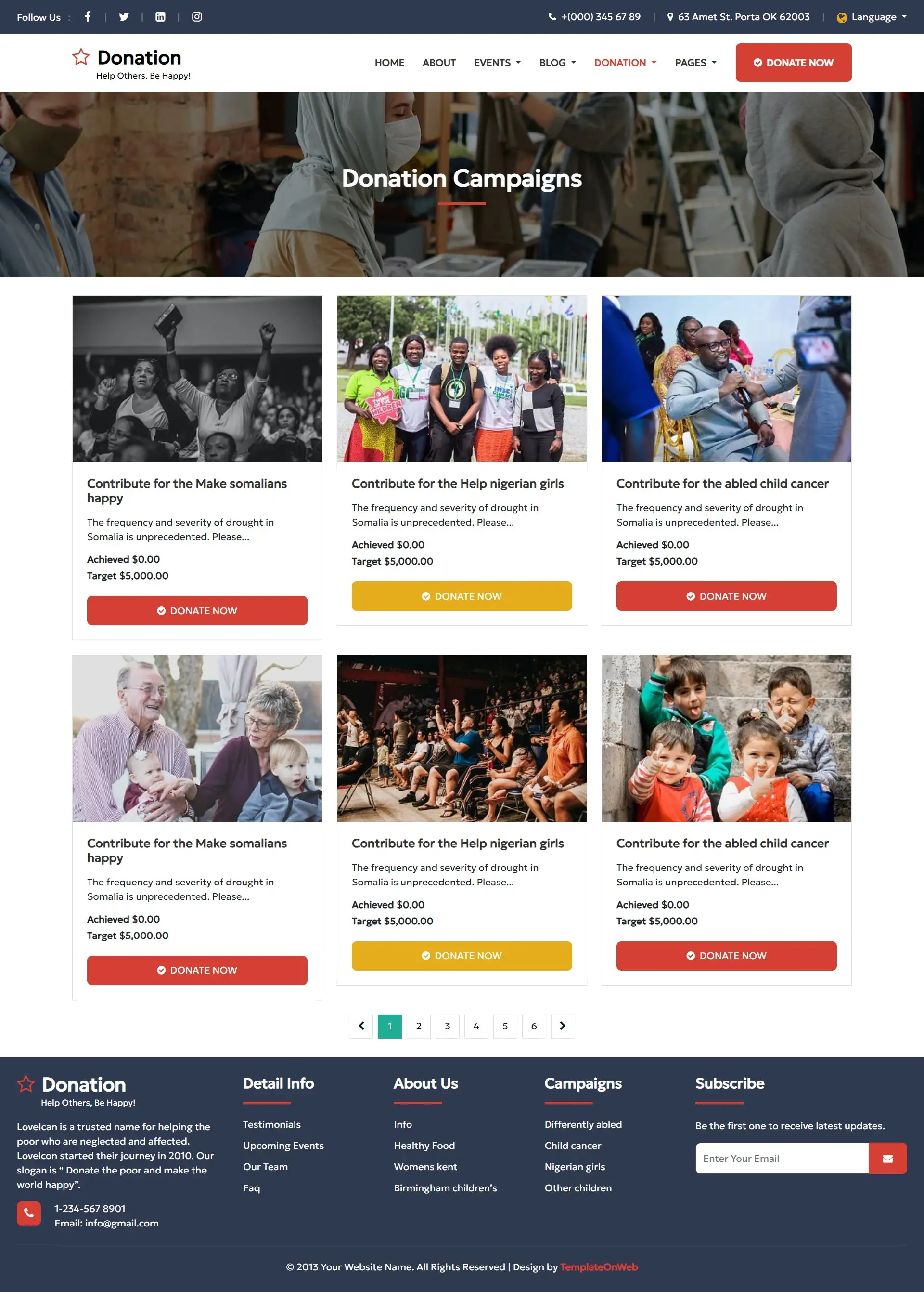 Donation campaigns list page