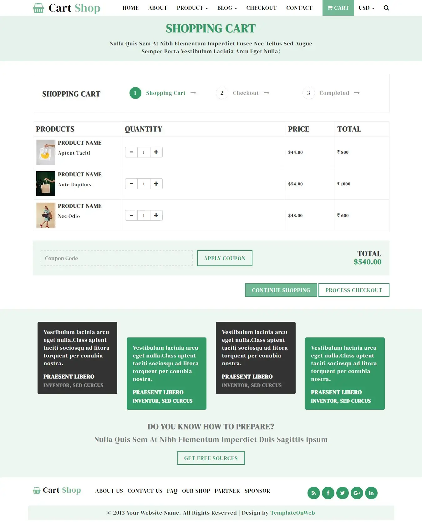 Selected products cart page design