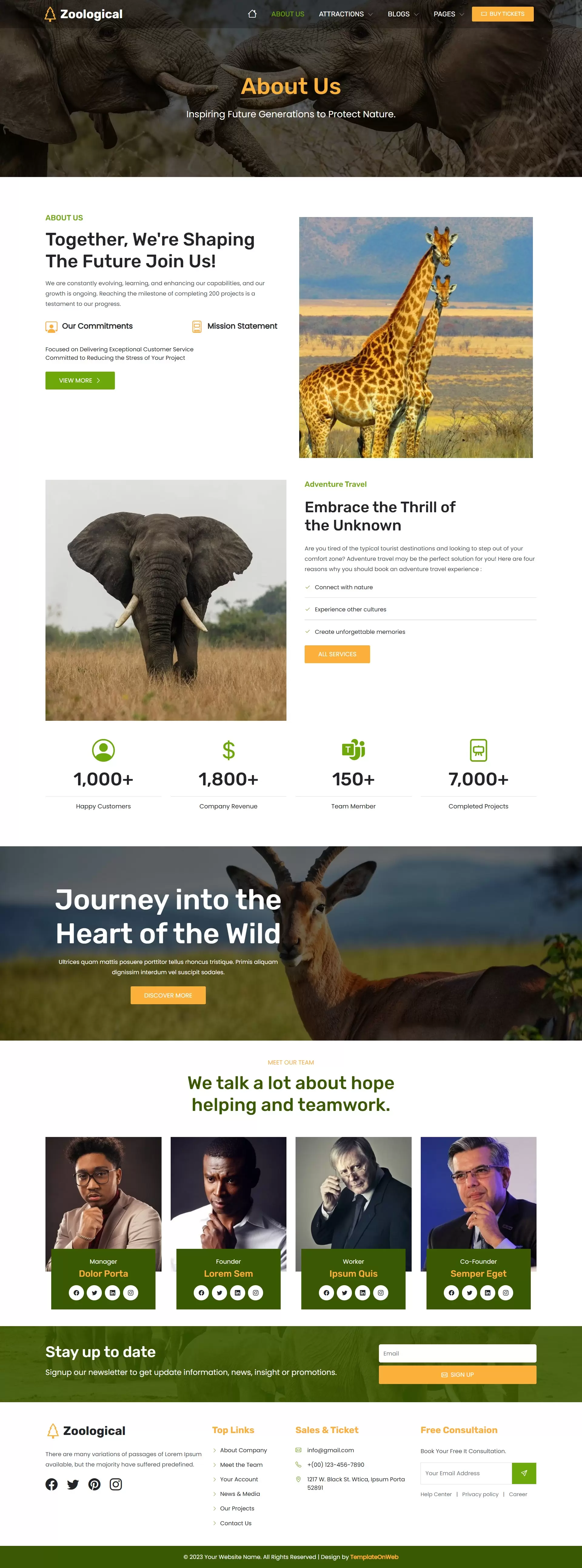 About Us page template for a Wild Safari Company